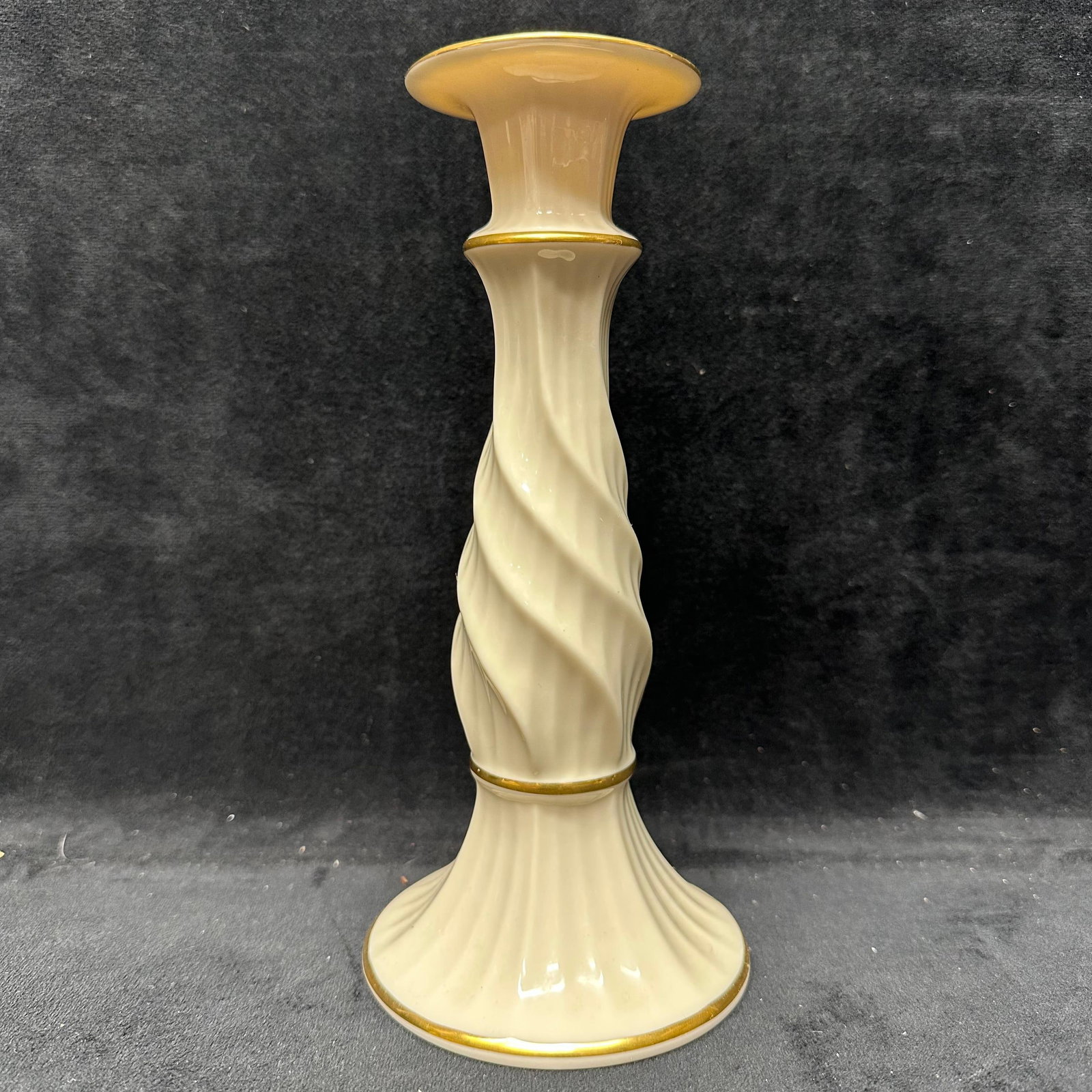 Lenox Ivory Porcelain Twist Candlestick with Gold Trim (1 of 6)