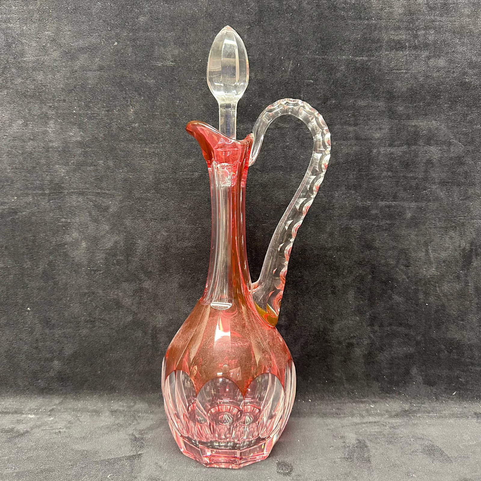 St. Louis Cristal France Cut Crystal Cranberry Glass Decanter with Stopper (1 of 10)