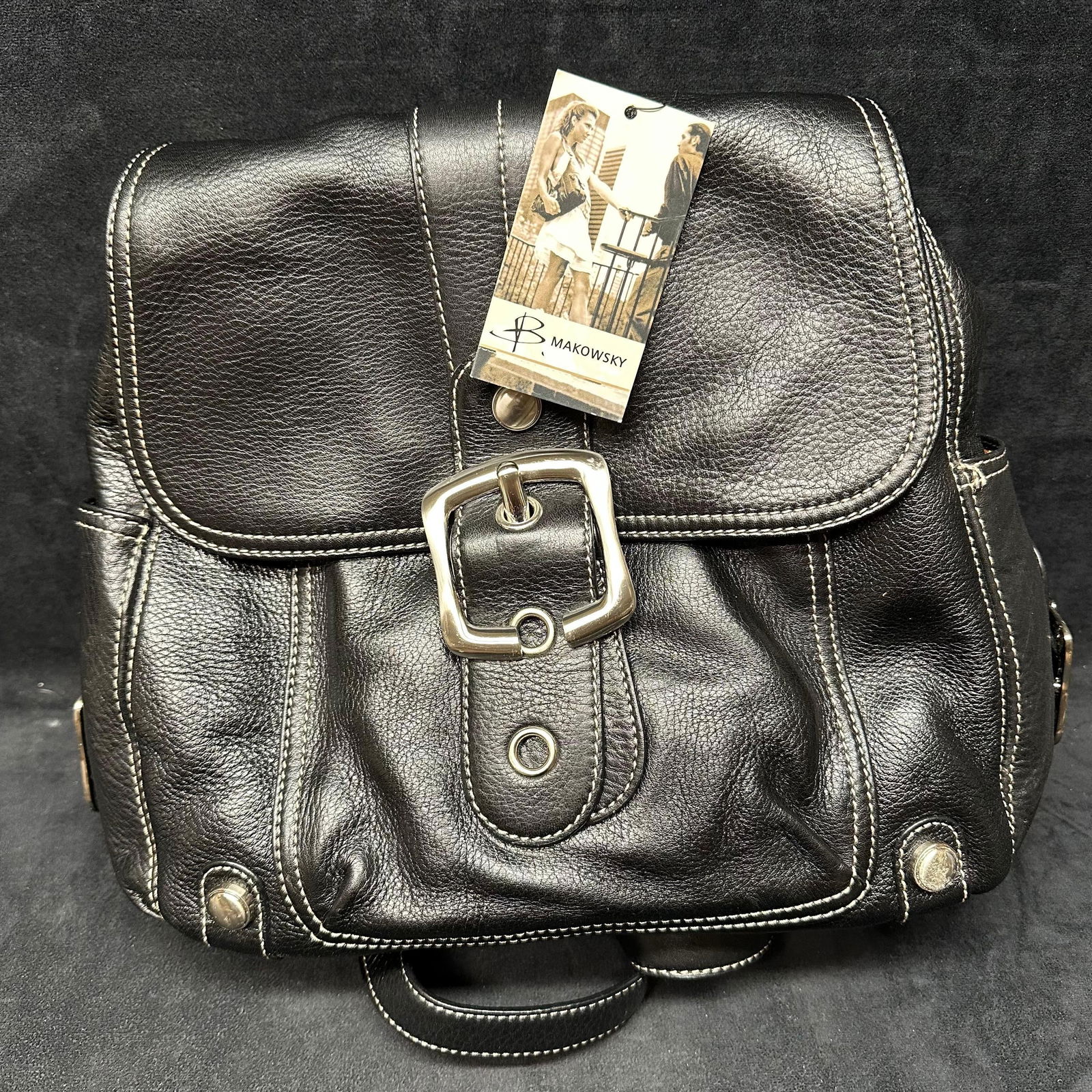Tribeca Black Backpack B Makowsky Genuine Leather Bag (1 of 7)