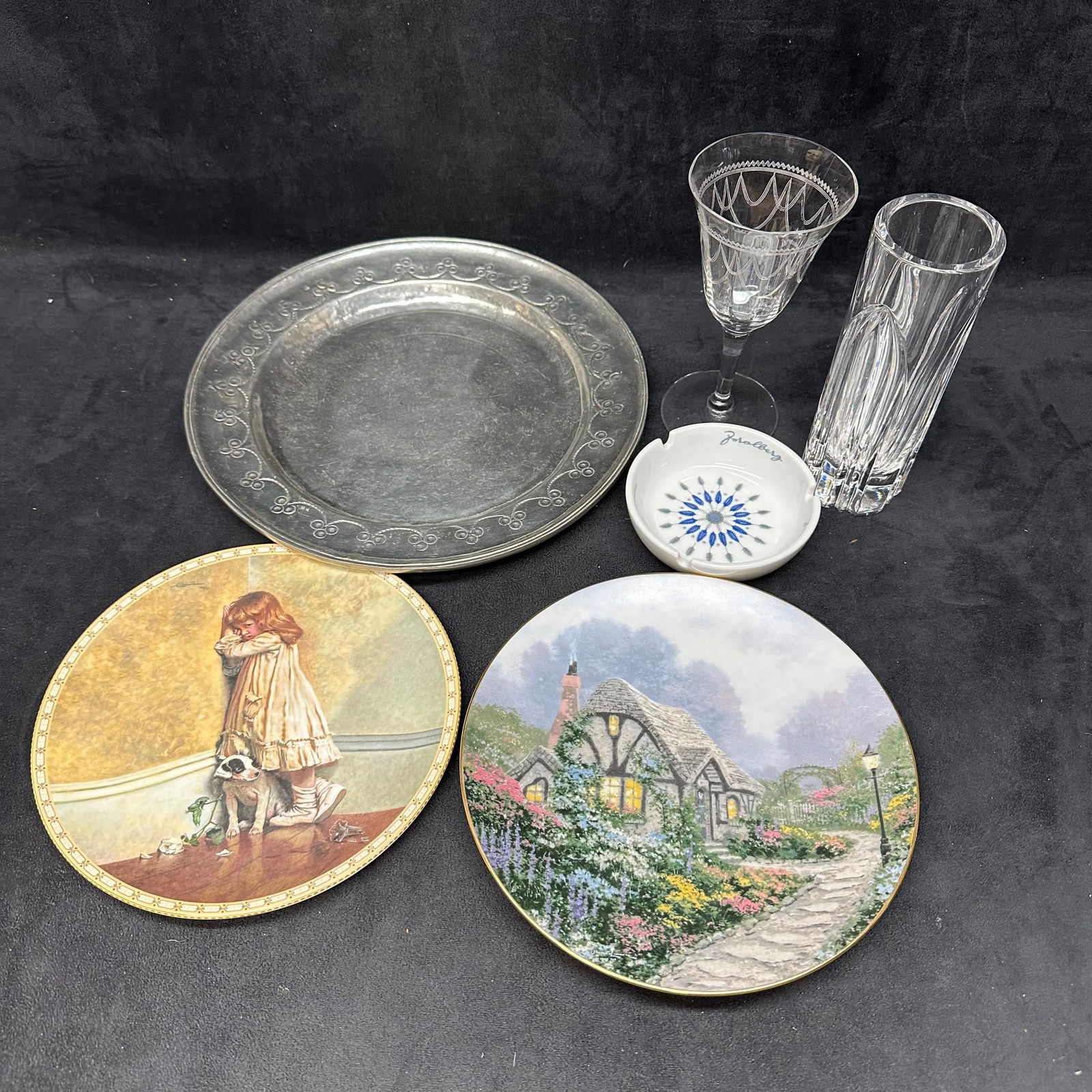 Mixed Decorative Lot Including Pewter Tray Glassware Decorative Plates and Ashtray (1 of 8)