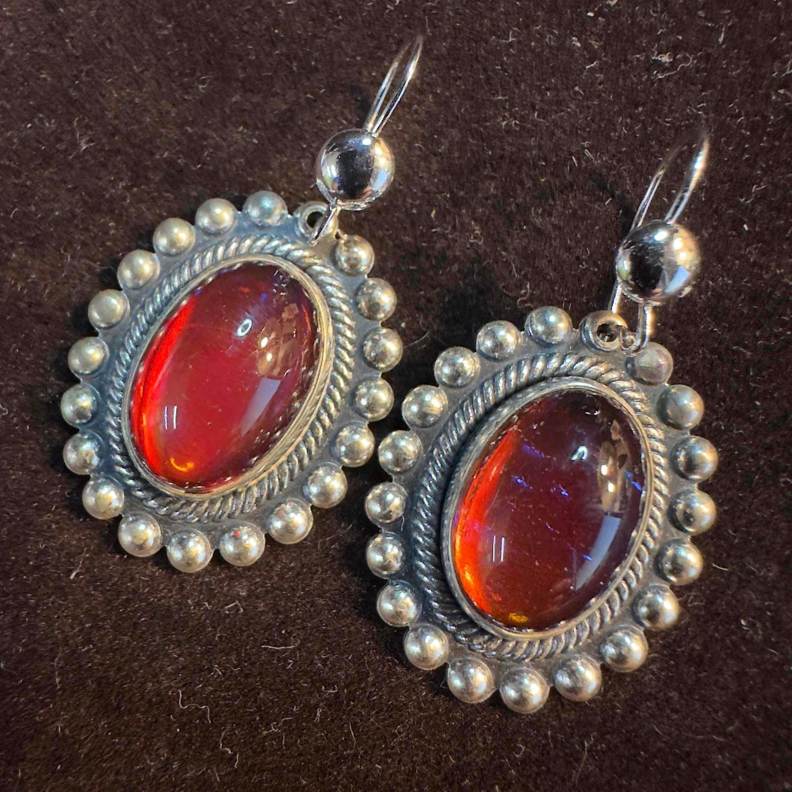 Mexican Opal Dragons Breath Opalescent Sheen Glass Sterling Drop Earrings B13 (1 of 8)