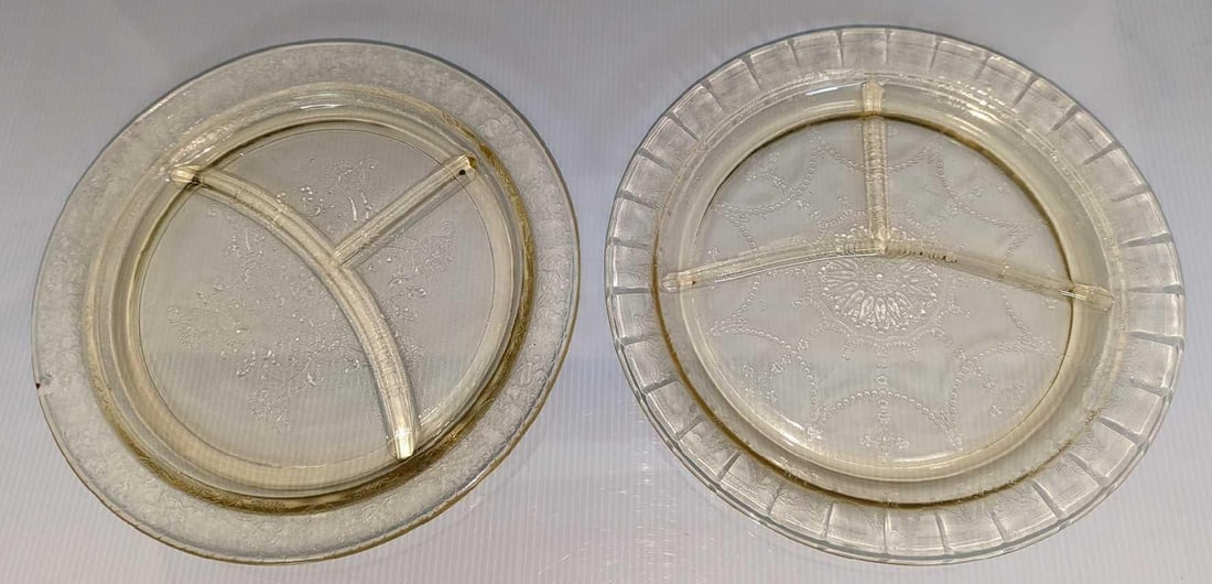 2 Yellow Depression Glass Divided Plates C (1 of 6)