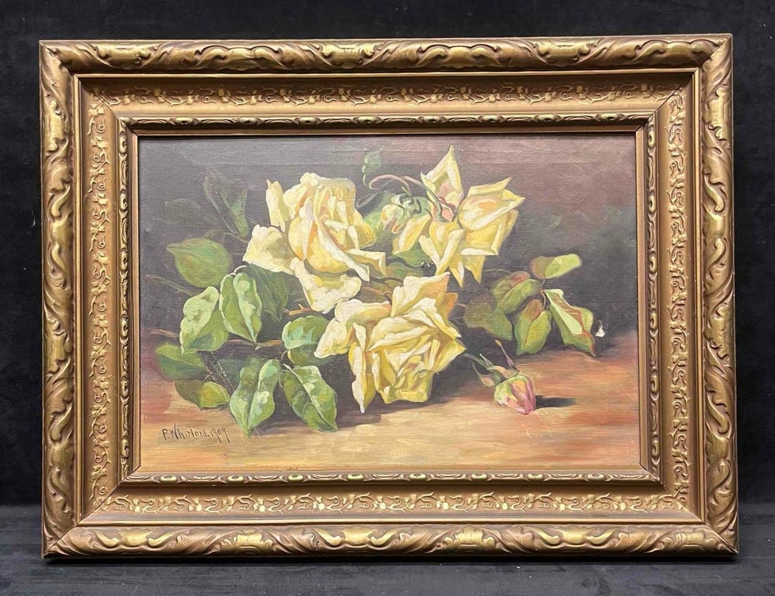 Framed Antique Oil Painting Still Life By P. Whitford 1909 (R146) (1 of 12)