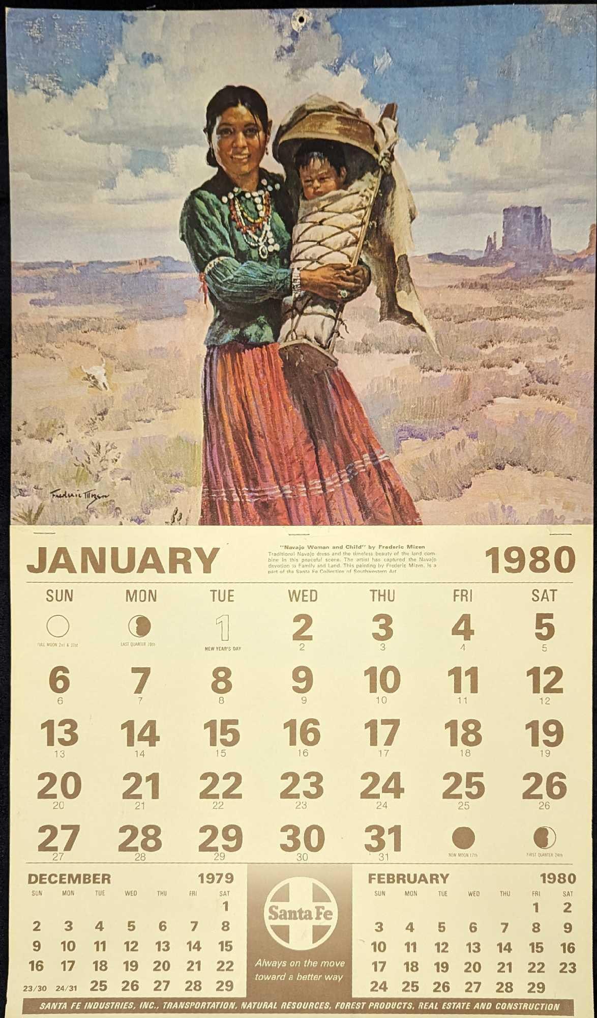 Santa Fe 1980 Navajo Woman And Child Wall Calendar (1 of 4)