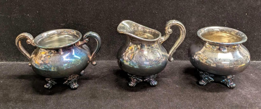 Vintage Silver Plate Reed And Barton Creamer Sugar Bowl Footed Bowl (1 of 10)