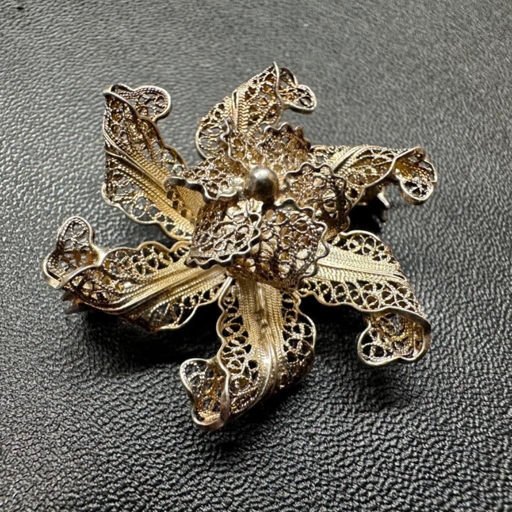 Sterling Tropical Flower Filigree Pendant (1 of 2)