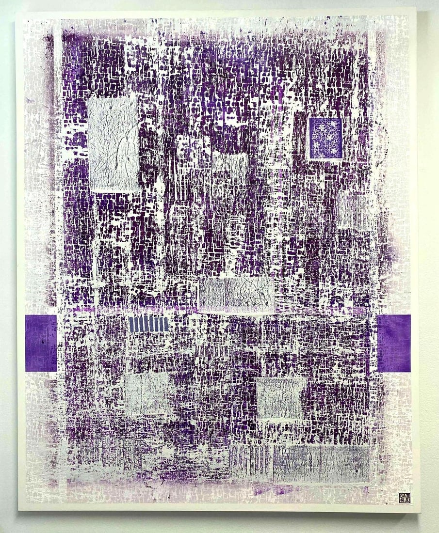 Signed Original Abstract Mixed Media Painting On Canvas "Purple Monochrome #1" By BA3 (1 of 4)