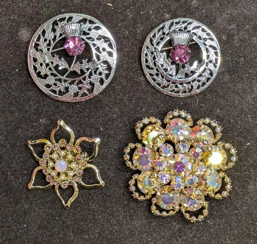 Vintage Mizpam Ab Crystals Rhinestones Brooch Pin Lot Of 4 (1 of 7)