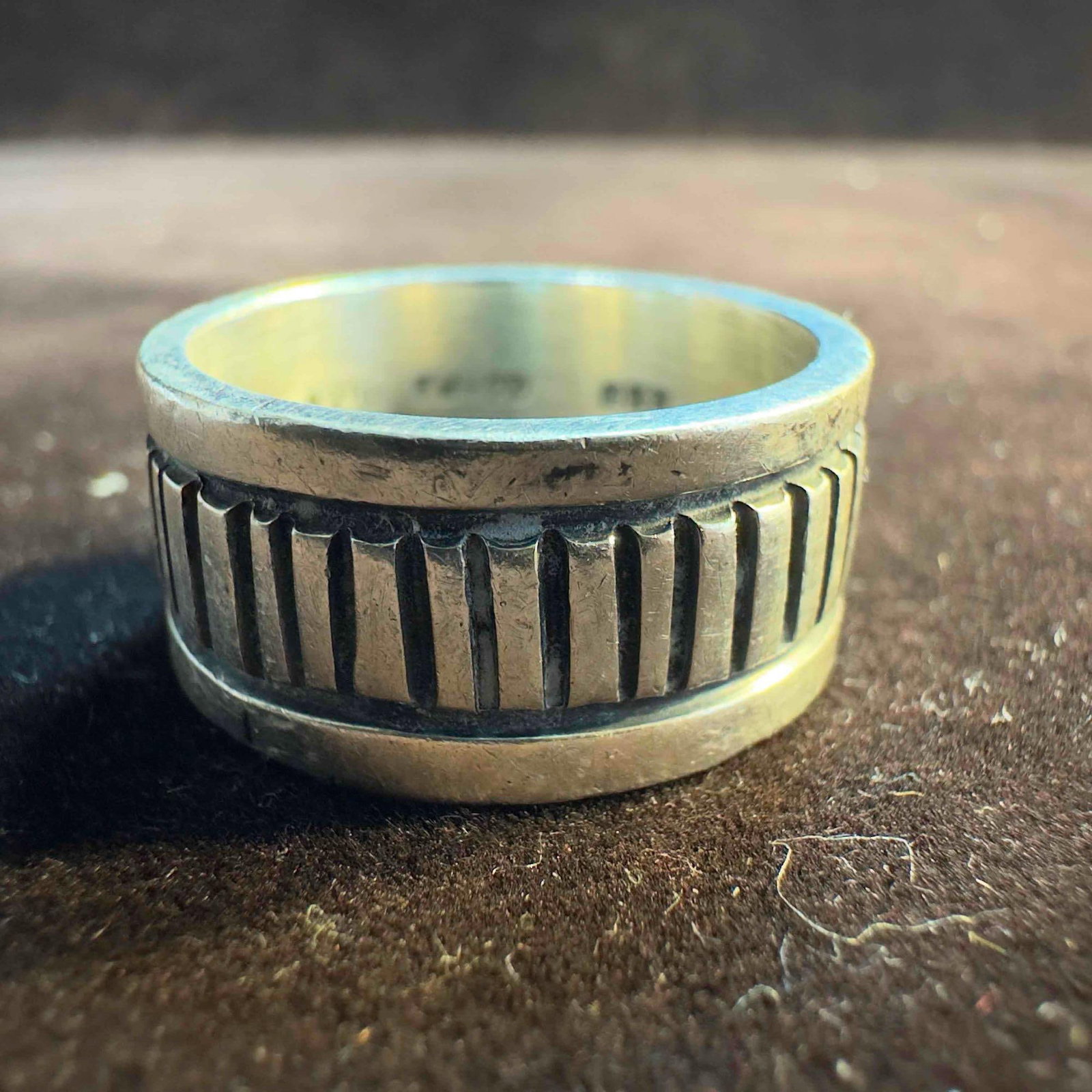 Mex 925 Southwestern Style Sterling Silver Ribbed Accent Ring A79 (1 of 10)