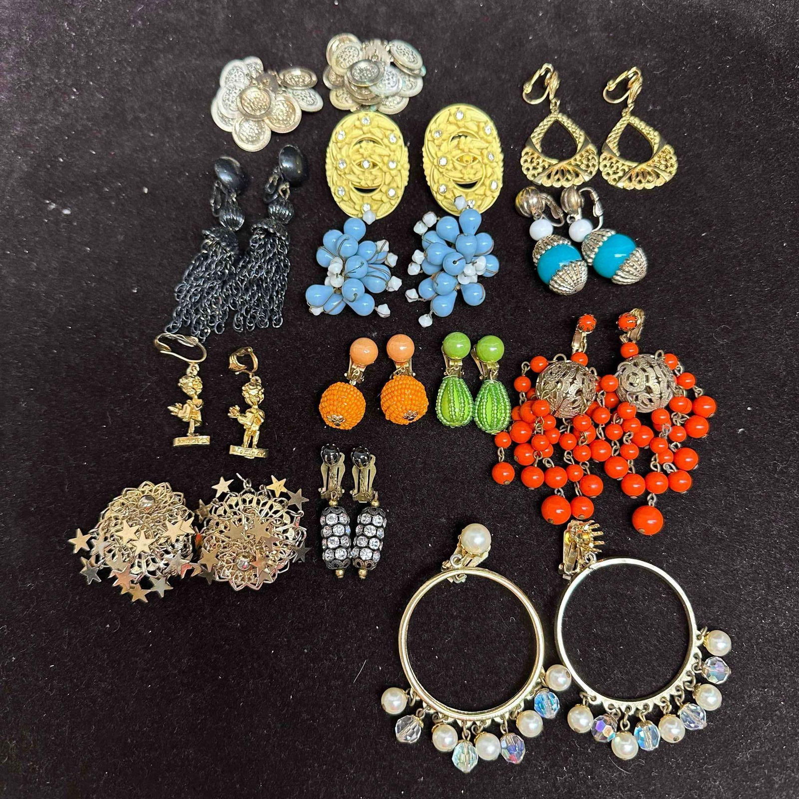 Costume Statement Earrings Lot Colorful Beaded Filigree Tassel Clip-On and Dangle Styles 13 Pairs (1 of 8)