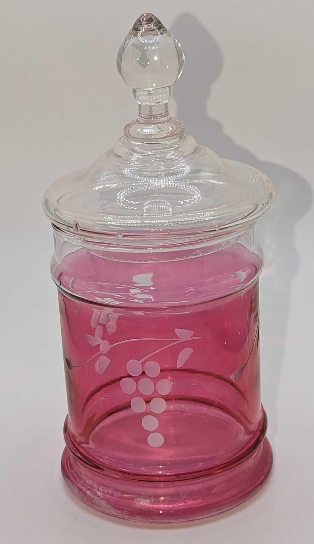 Vintage Etched Cranberry Style Glass Candy Dish (1 of 8)