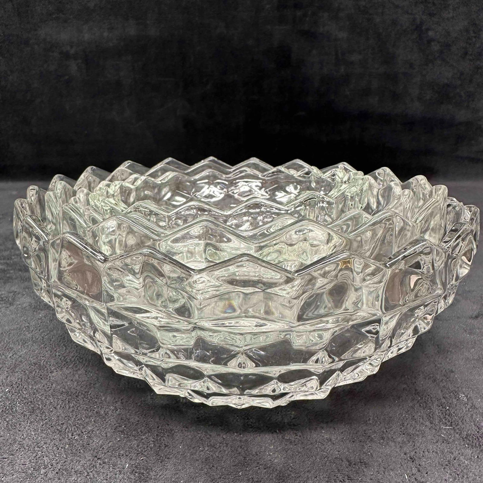 Fostoria American Clear Glass Cubist Cube Design Serving Bowl Set Four Bowls (1 of 10)