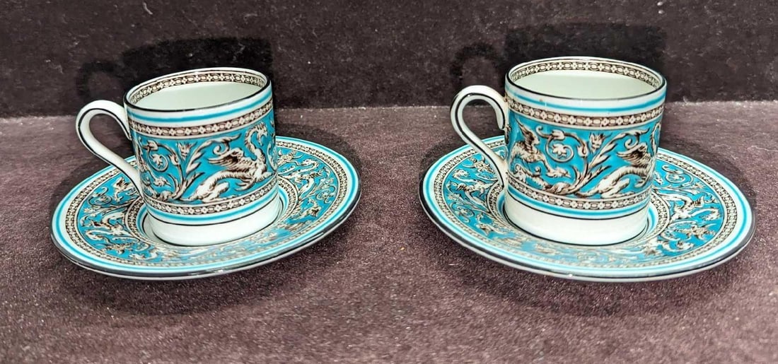 Retired Florentine Turquoise 2 Demitasse Cups & Saucers (1 of 10)