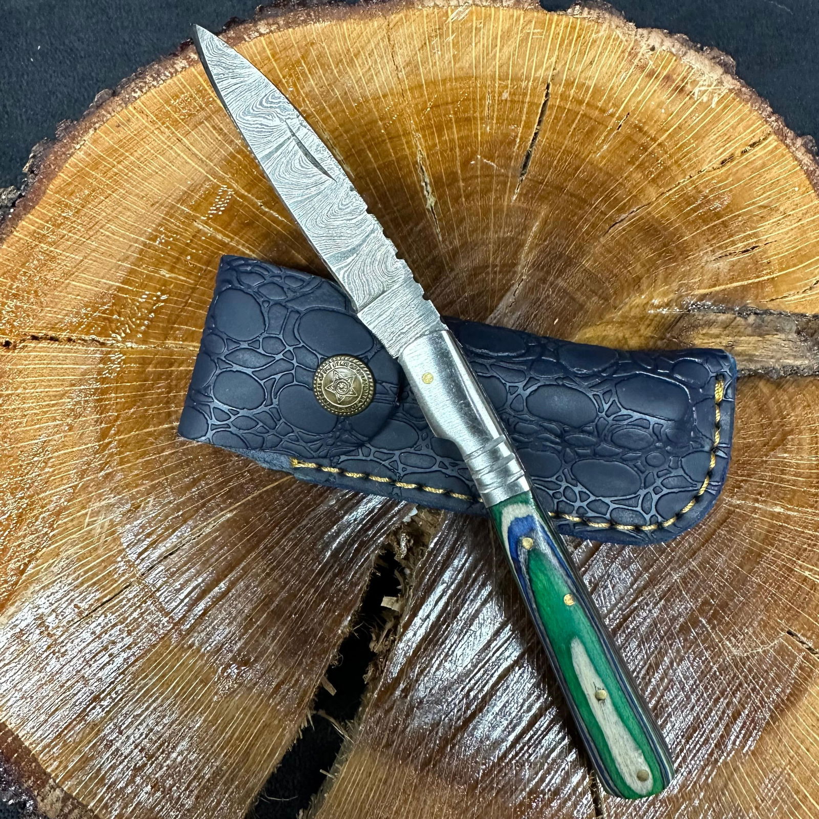 MHS Cutlery Steel Folded Blade Pocket Knife Blue Green Handle Q93 (1 of 4)