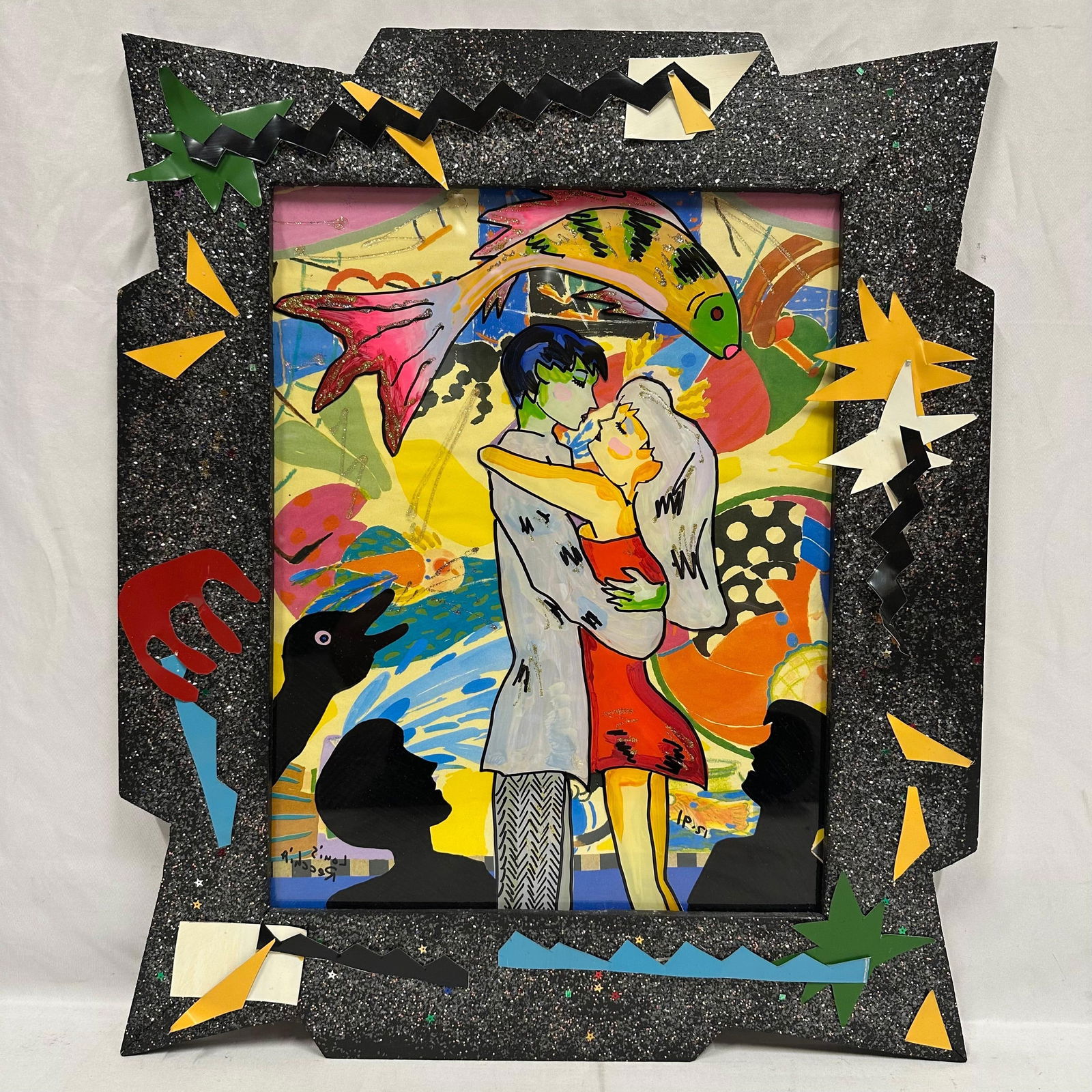 Louis Recchia Mixed Media Painting Embrace 1991 With Artist-Made Frame (1 of 7)