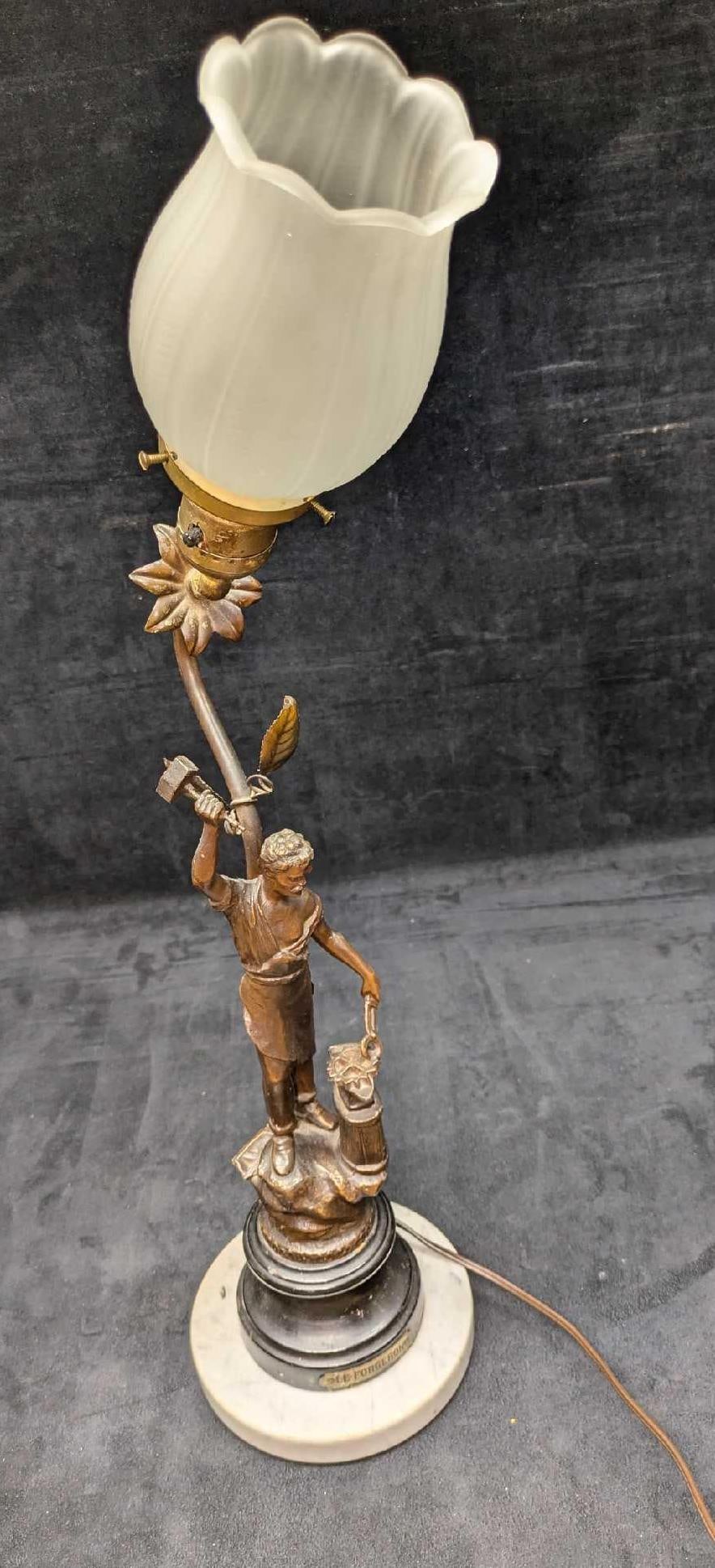 Vintage Le Forgeron Spelter Metal Tulip Lamp (1 of 9)