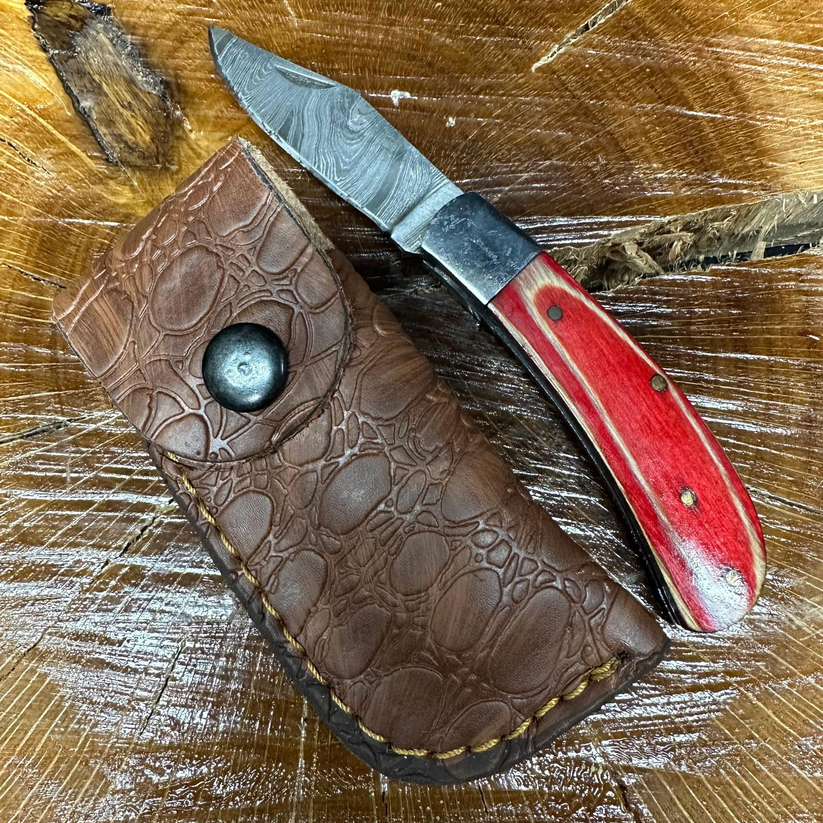 MHS Cutlery Steel Pocket Knife with Wood Handle and Leather Sheath P48 (1 of 4)