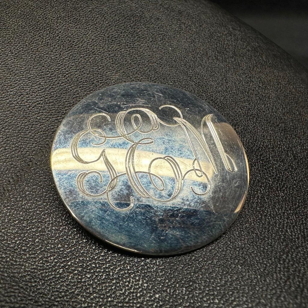 Sterling Silver Round Brooch/Pendant Monogrammed "GEM" (1 of 2)