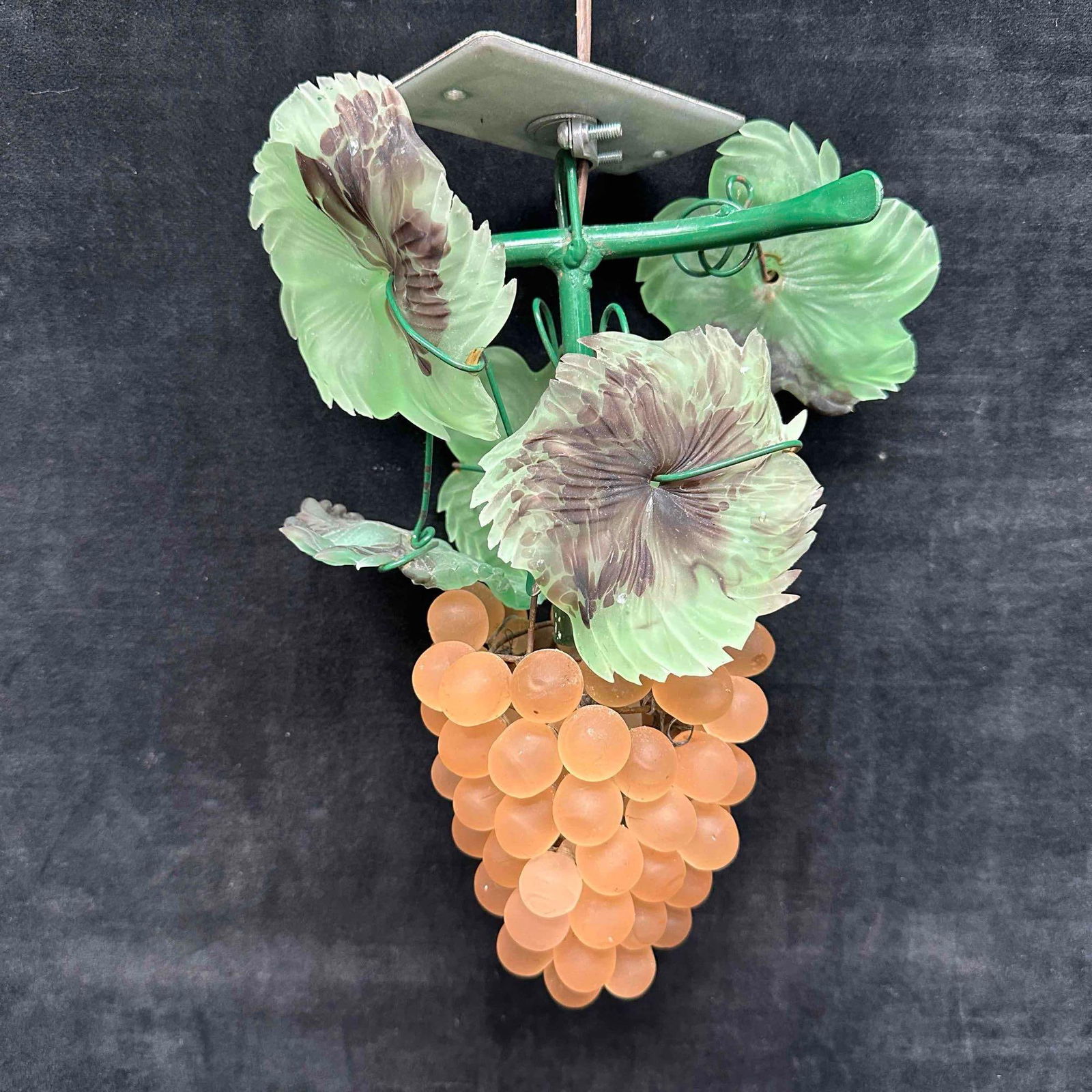 Pate de Verre Grapevine Lamp Light Fixture French Style Pink Grape and Leaf Glass Art (1 of 7)