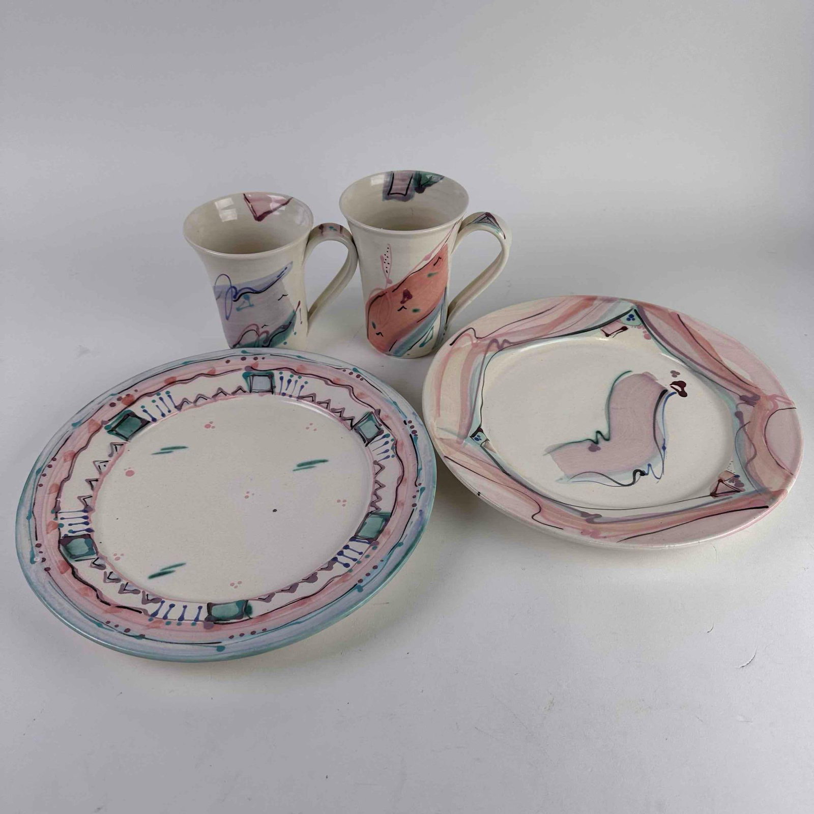 Color Ceramic SJP Pottery Plate Cup Set Handmade Pink Teal Splatter Paint Style (1 of 17)