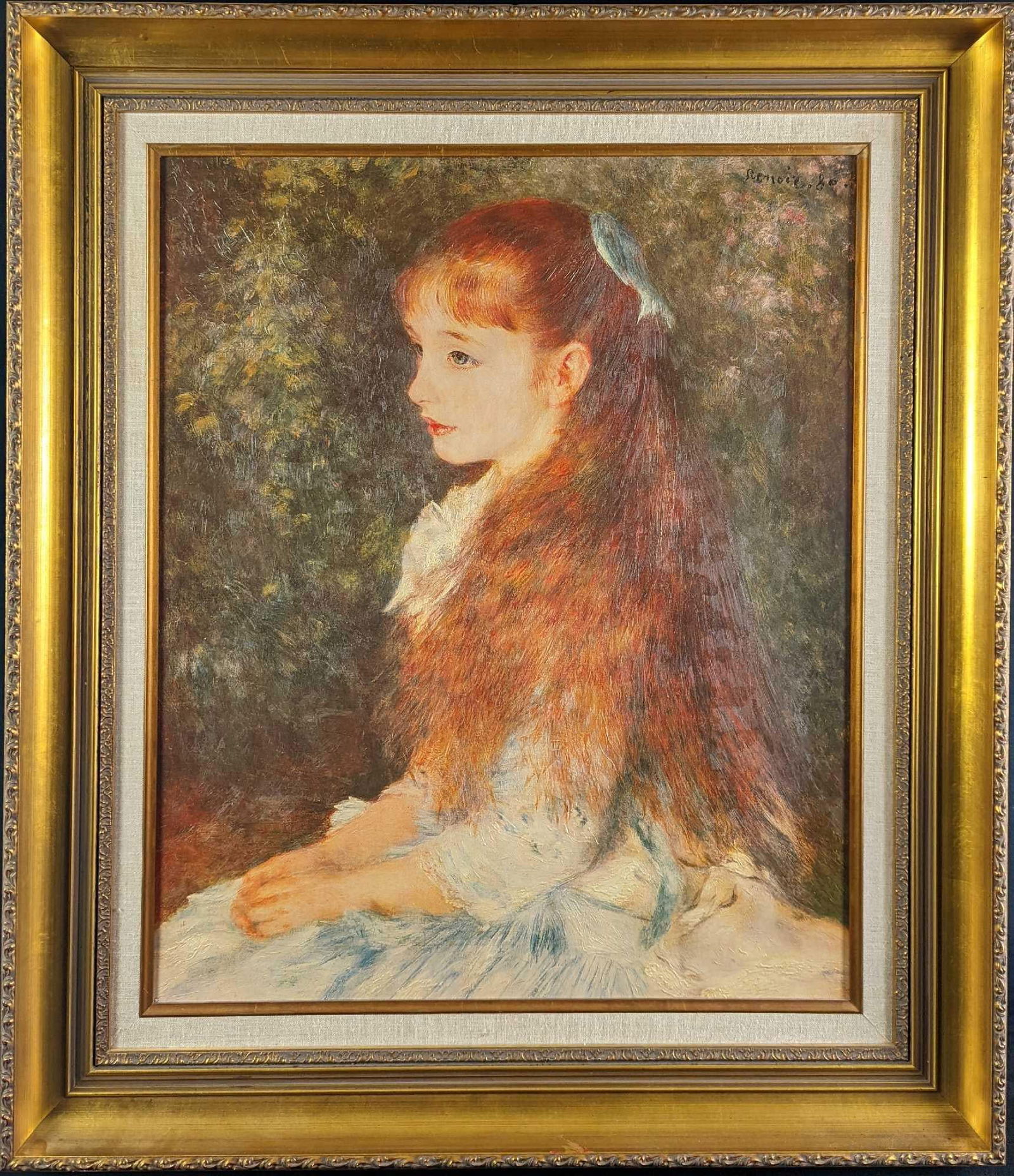 JB LE Ethan Allen Framed Replica Renoir's Irene: "Portrait of Irène Cahen d'Anvers". This was part of Ethan Allen's "Collectors Classics" series that was released during the 1980s. It is an limited edition of 1,500 and is a print with added texture