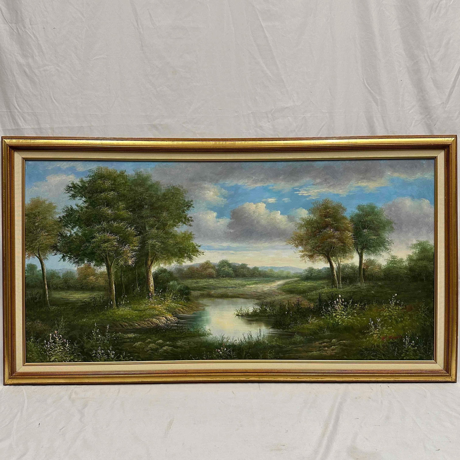 W. Hampton Landscape Oil on Canvas Large 24" x 48" Framed Signed Artwork (1 of 10)