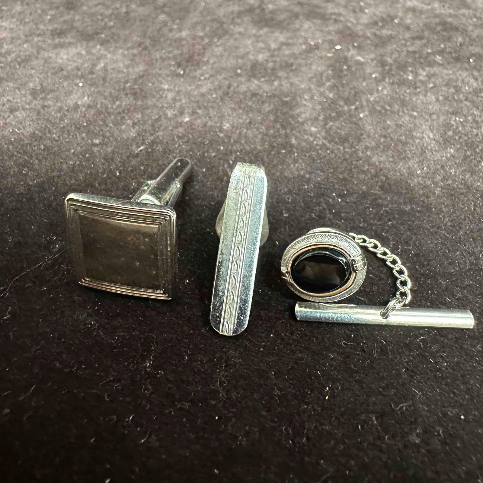 Sterling Silver Tie Pin Clip and Single Cuff Link Set K37 (1 of 6)