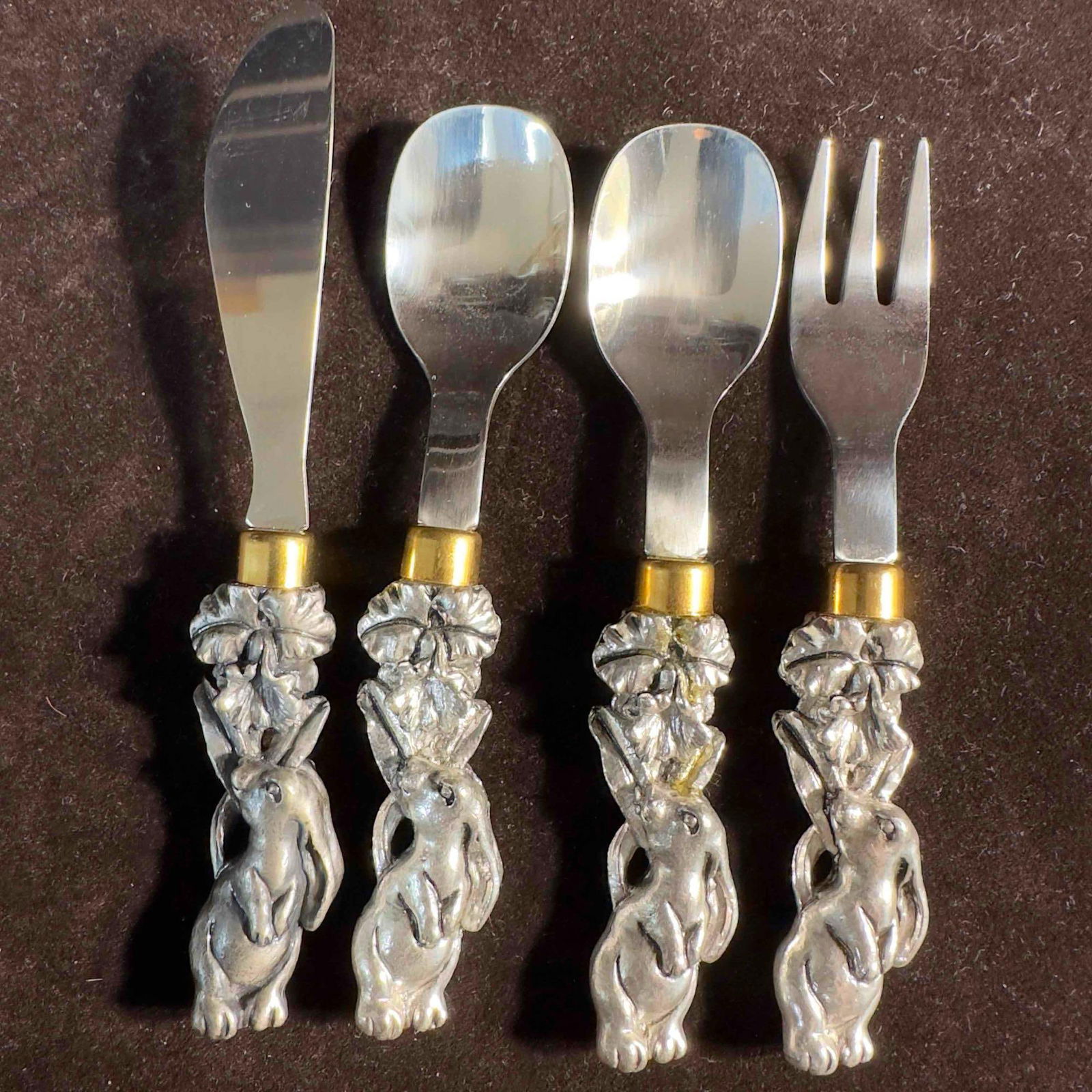 Arthur Court Rabbit Bunny Cast Aluminum Small Utensil Spoon Fork Knife Set Lot of Four (1 of 8)