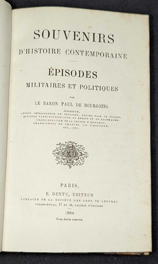 1864 Souvenirs D'Histoire Contemporaine Hardcover (1 of 9)