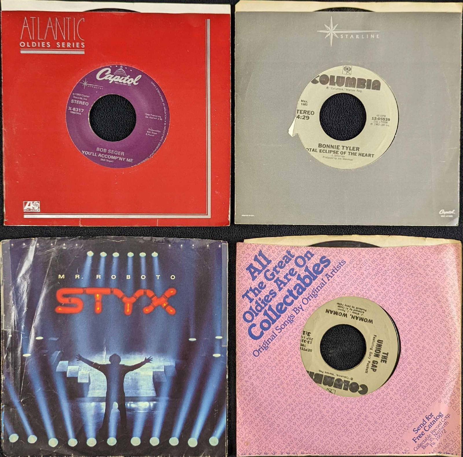 4 Bob Seger Bonnie Tyler Union Gap Styx 7" Singles (1 of 11)