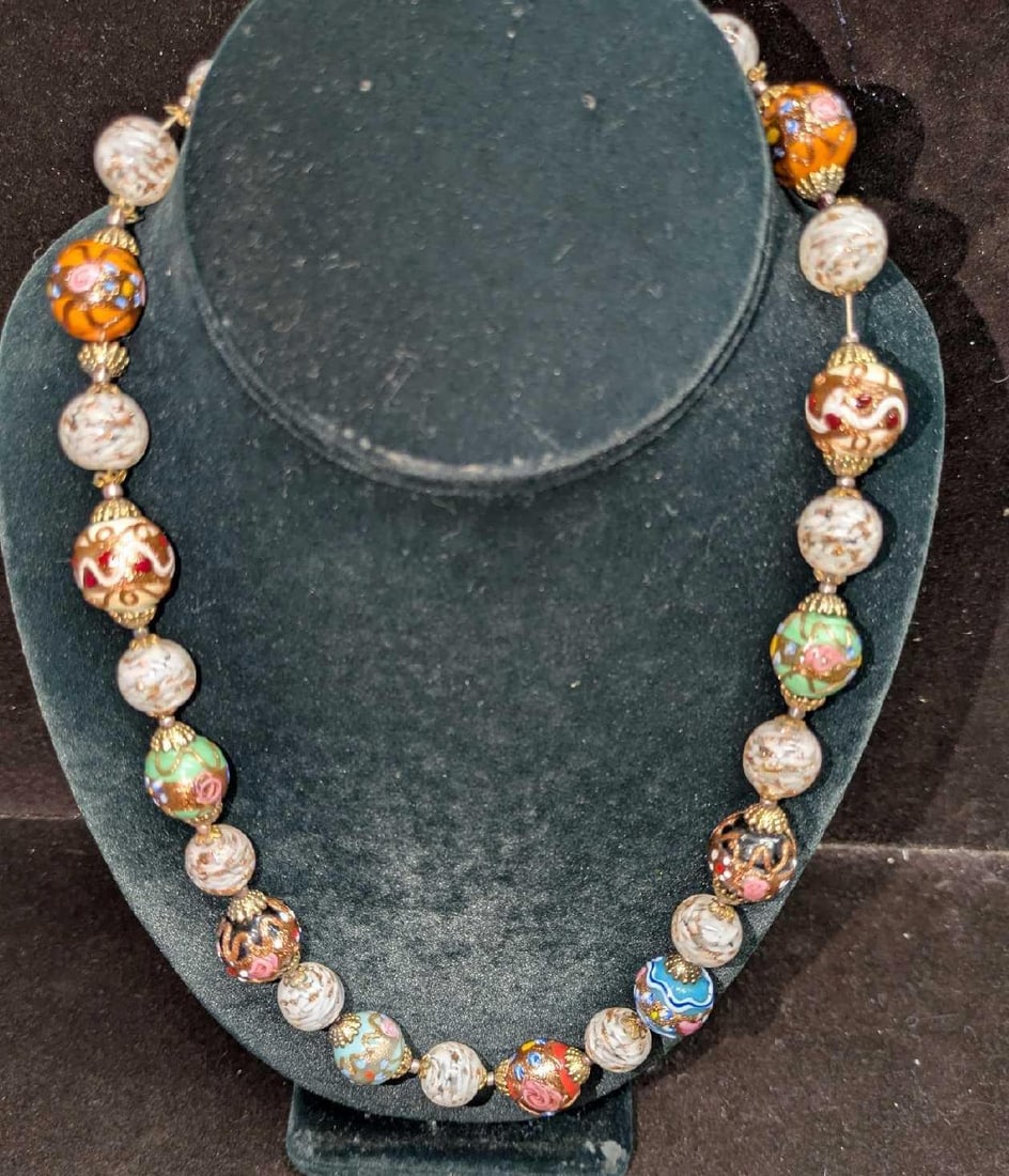 Vintage Italian Murano Colorful Art Glass Bead Necklace LLL (1 of 4)