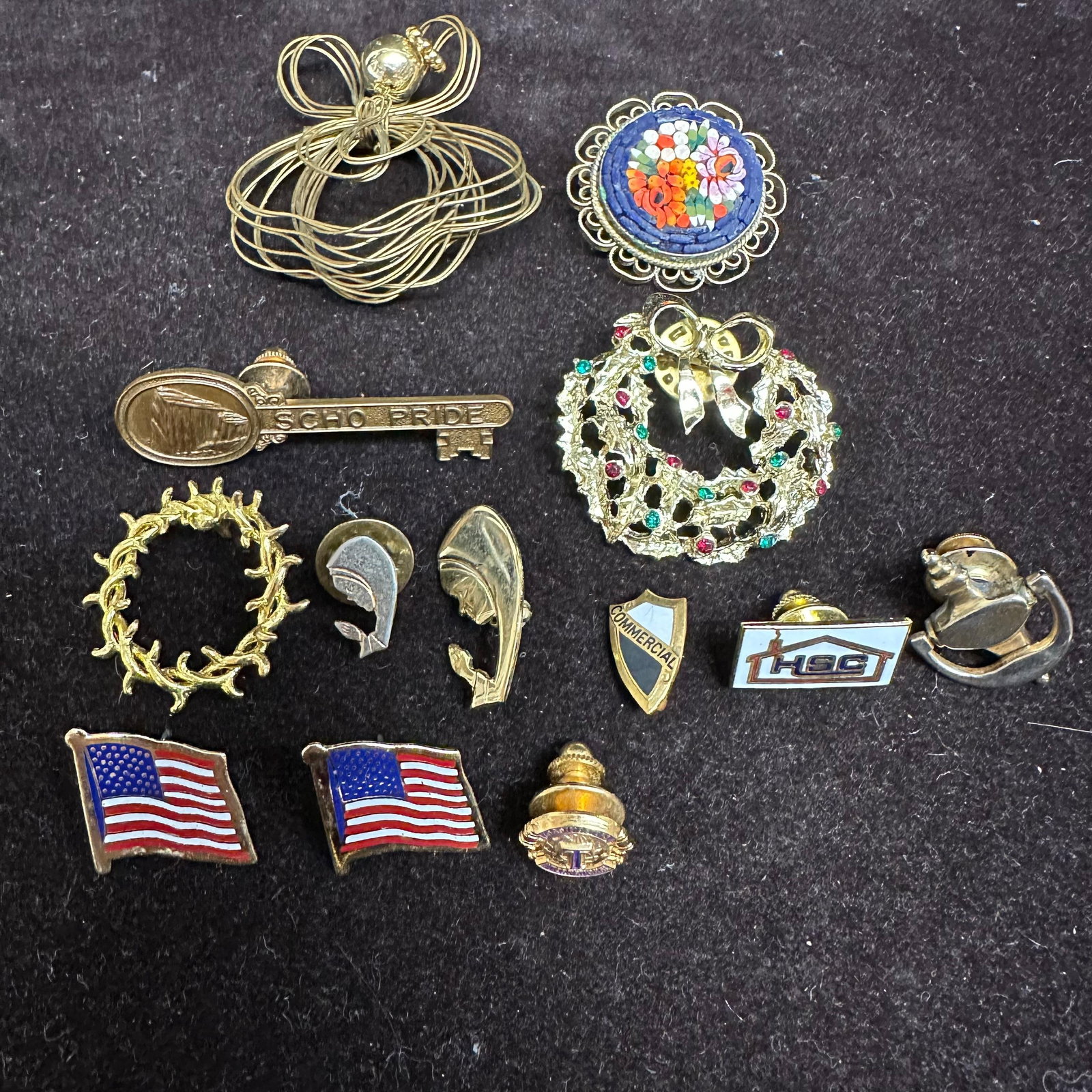 Mixed Lapel and Brooch Pin Collection Religious Patriotic and Decorative Assortment (1 of 5)