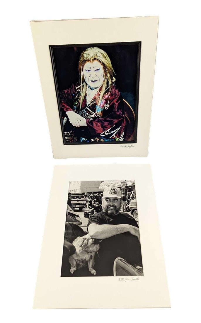 2 Matted Etta Jean Juge Photos Kabuki Man & Man: This lot includes: ?????(1) "Kabuki Man". This is approx 11" x 14". The photo is approx 7 3/4" x 9 3/4". There are some creased corners on the matting. (1) "Man (With Dog)