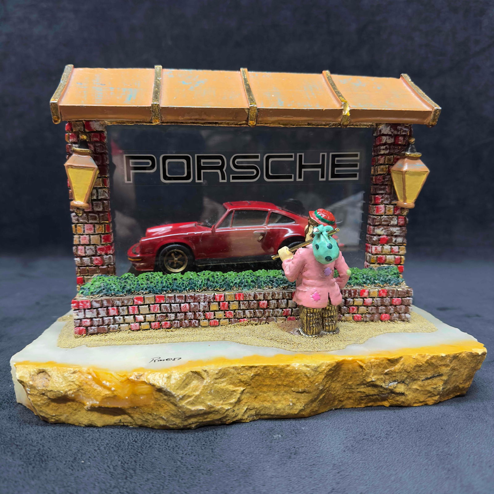 Ron Lee Wishful Thinking Hobo Clown Looking at Porsche Red Car In The Window Artist Signed Numbered (1 of 20)