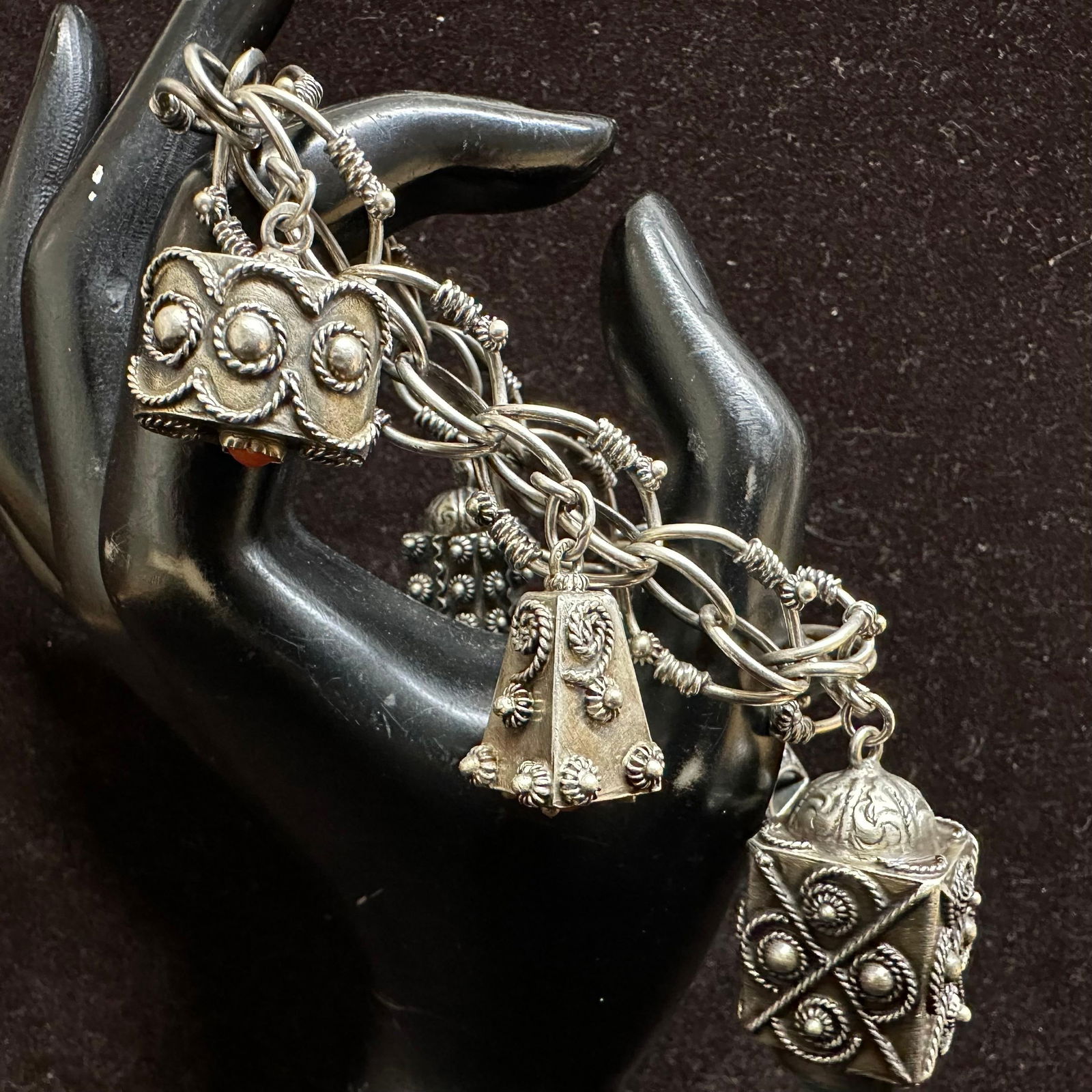 800 Silver Gemstones Ornate Fob Charms Bracelet R11 (1 of 5)