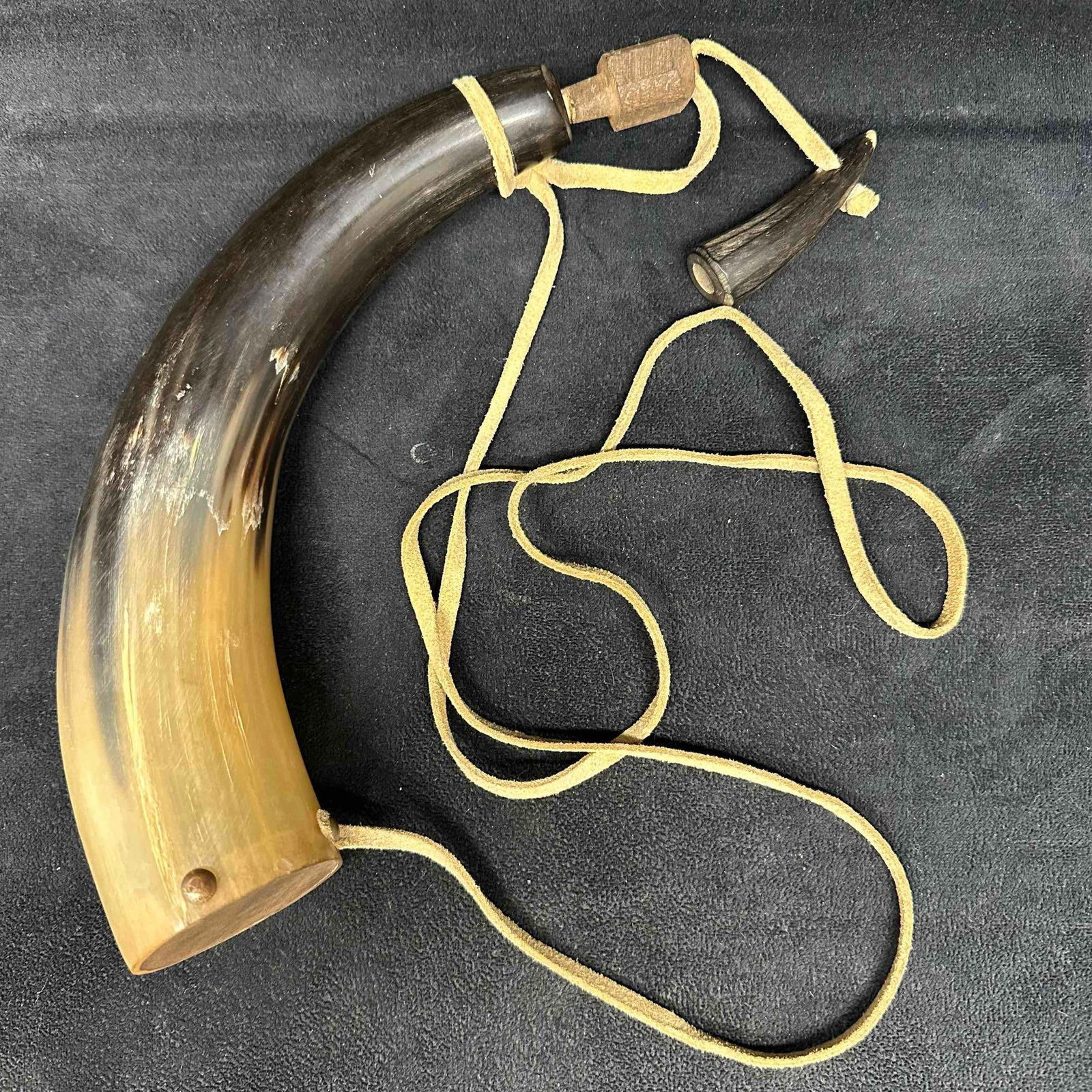 Powder Horn with Wooden Plug and Strap (1 of 6)