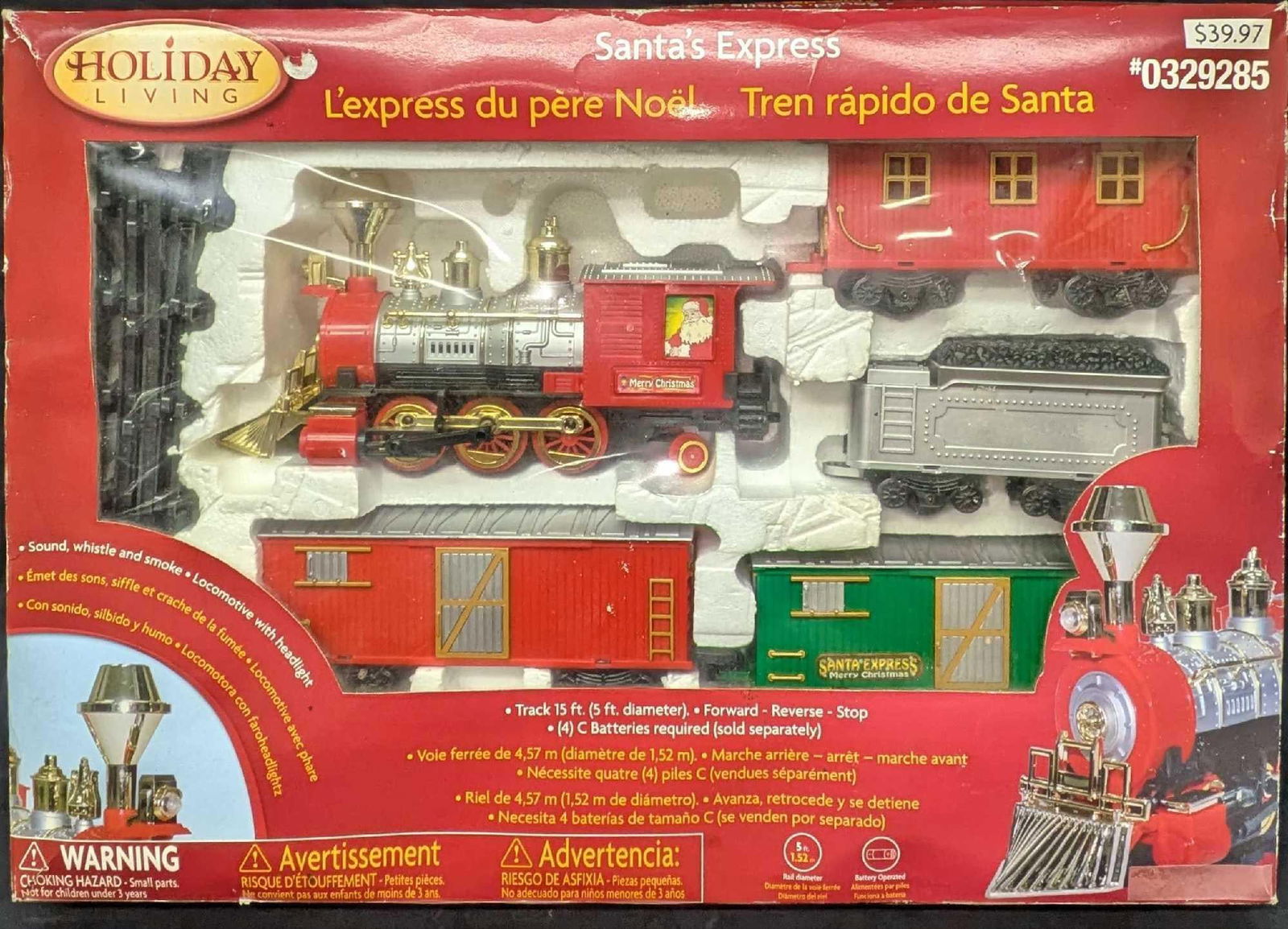Holiday Living Santas Express Christmas Train Set: Holiday Living Santas Express Christmas Train Set. Comes with everything you see in one box that is approx 28" x 19 1/2" x 4 3/4" and it weighs 5.50lbs. . Untested. Everything is in a good, unused