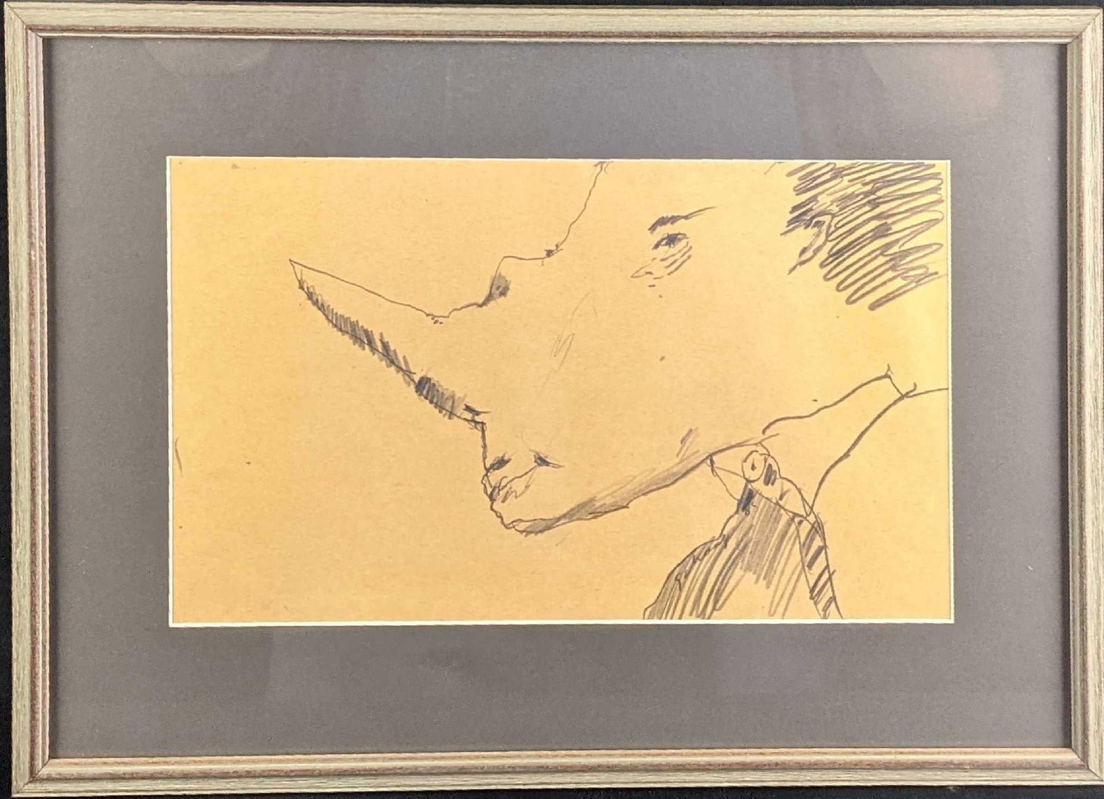 Framed Pencil Sketch Rhino Businessman (1 of 6)