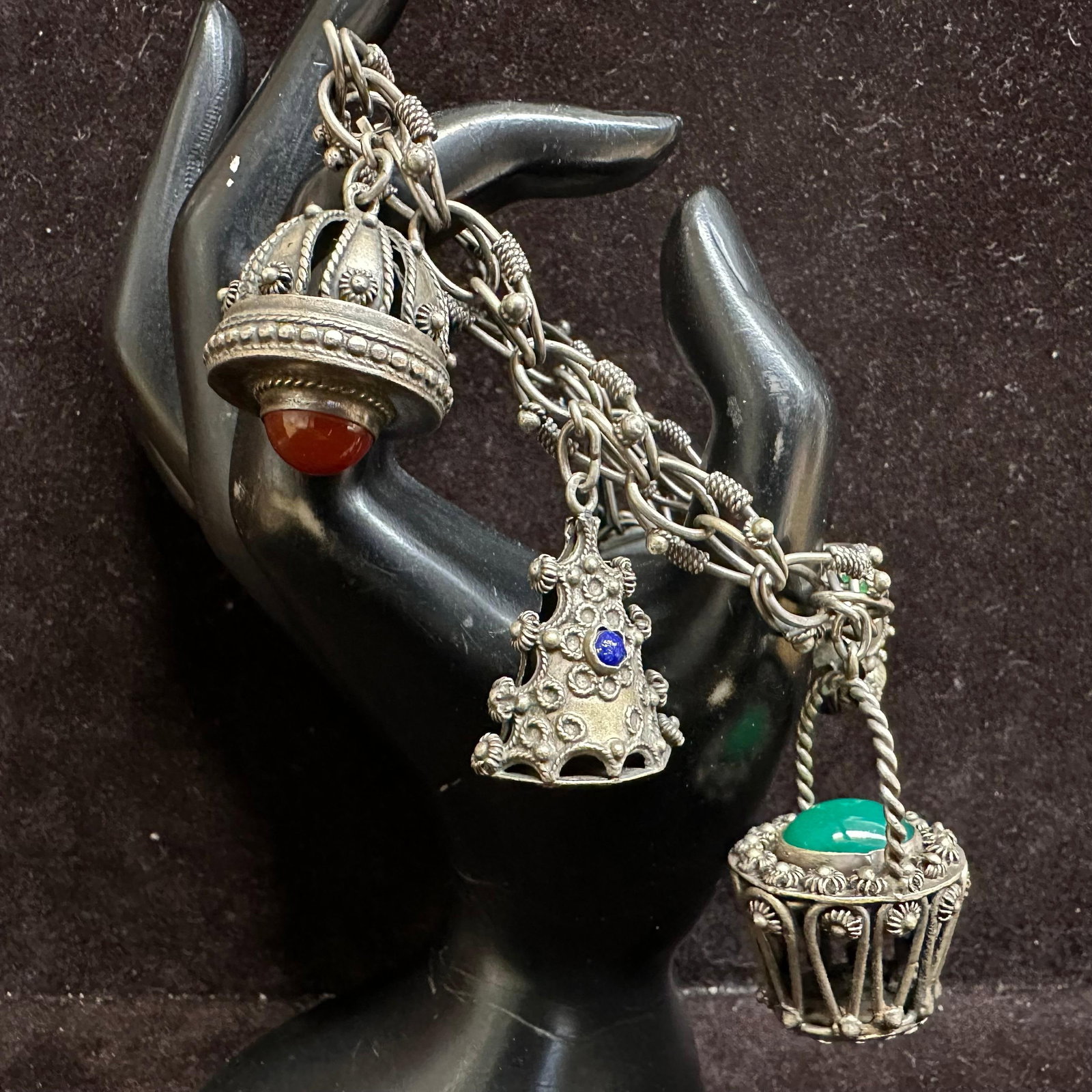 Assorted Figural Charm 800 Silver Etruscan Revival Style Bracelet O47 (1 of 7)