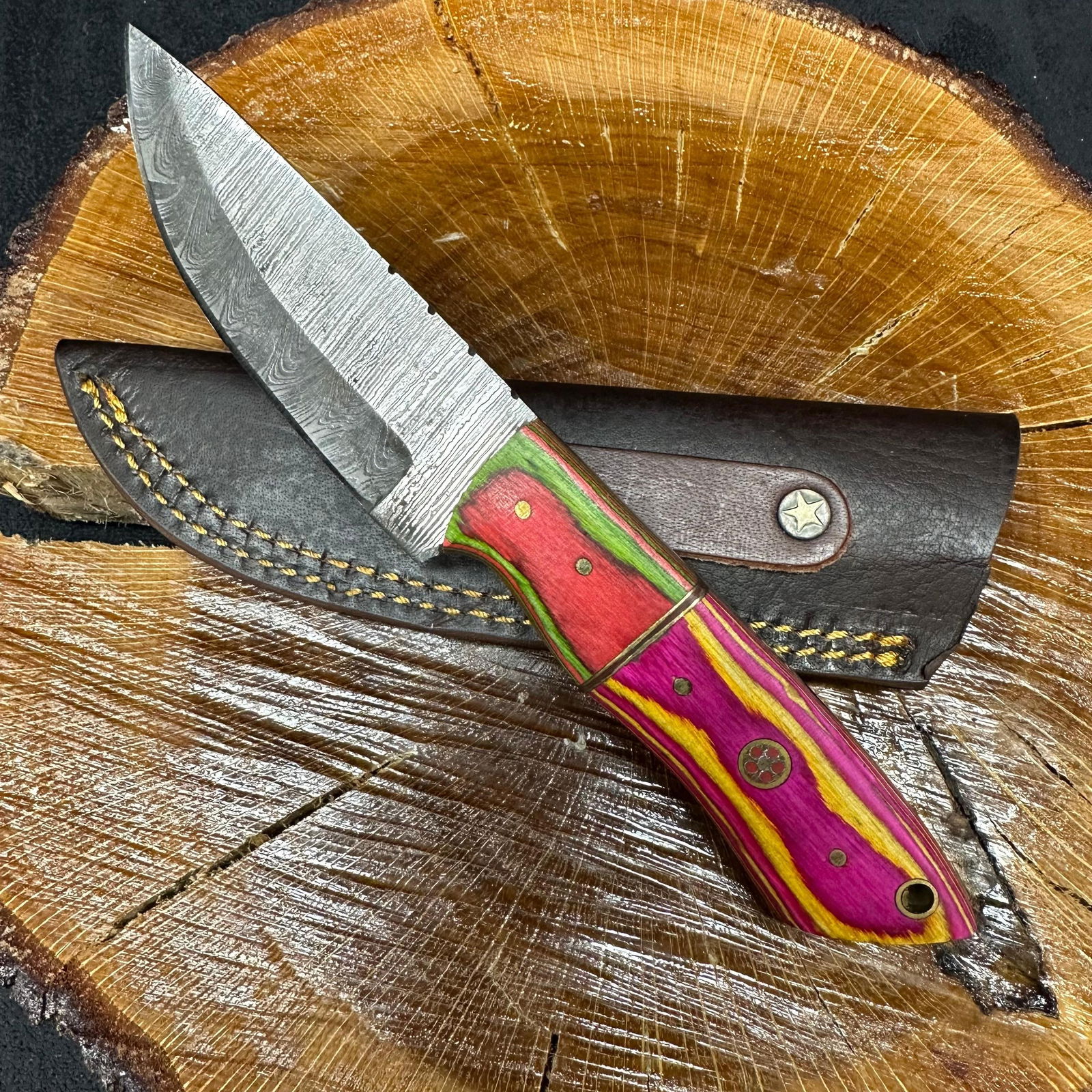 Fixed Patterned Steel Blade Knife MHS Cutlery Pink P99 (1 of 4)