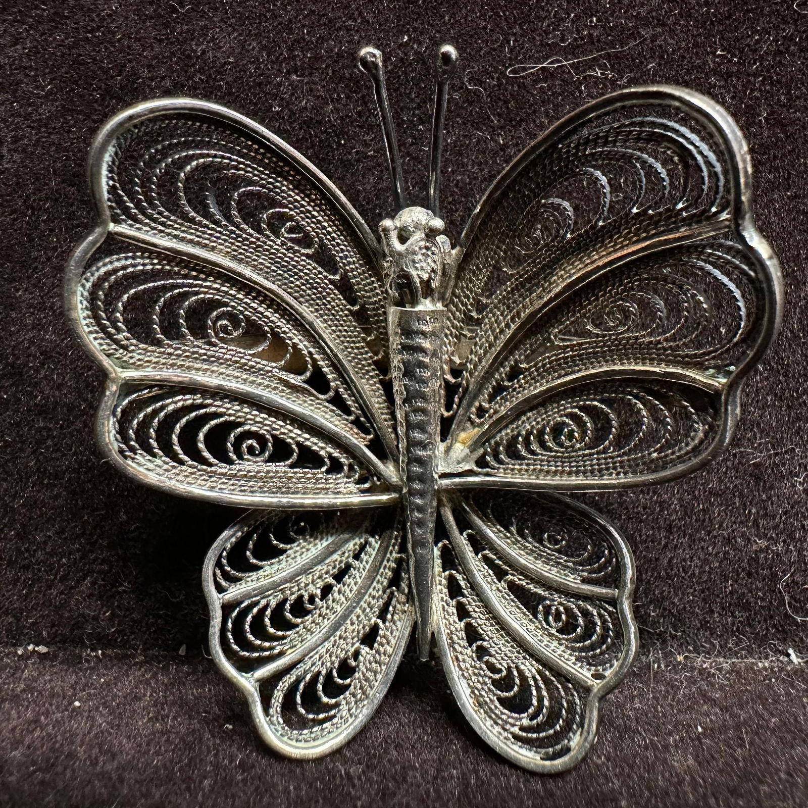 Mid Century Style Filigree Silverwork Butterfly Figural Silver Brooch (1 of 4)