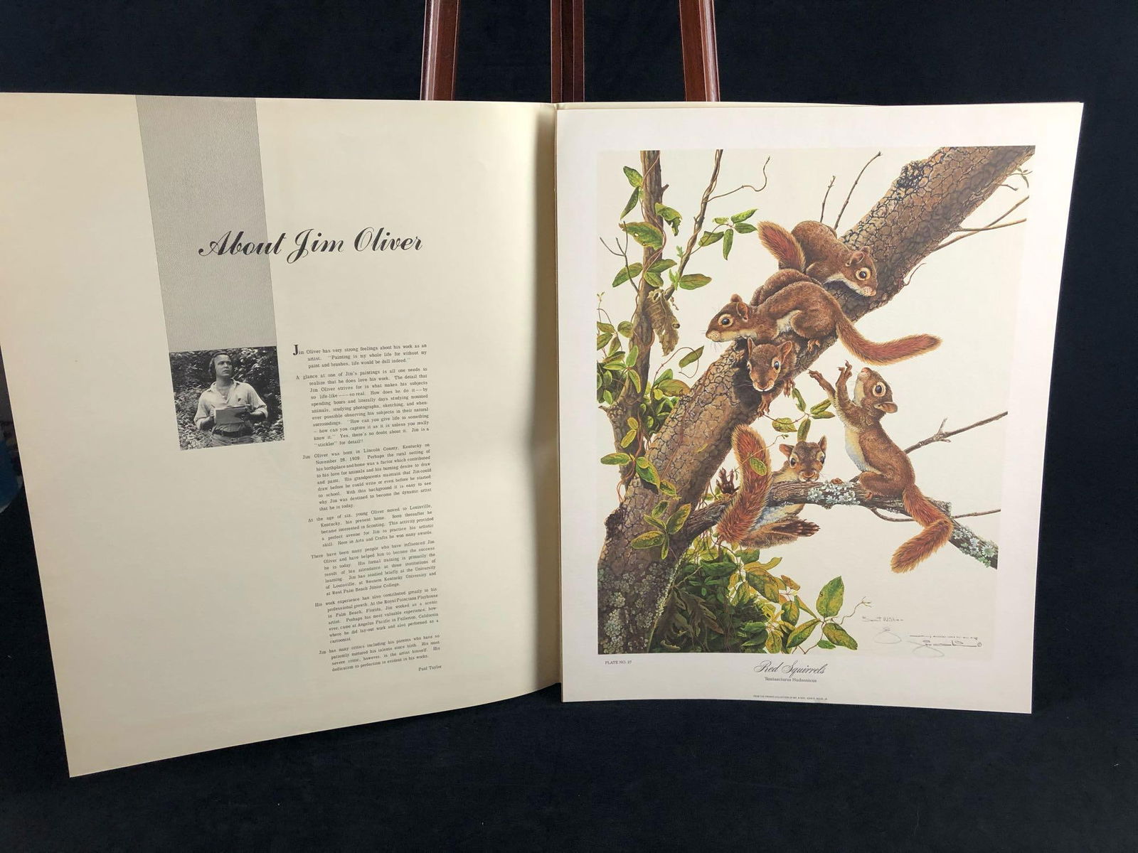 Vintage Wildlife Artist Jim Oliver "Red Squirrels " Signed Embossed Lithograph Print (1 of 10)