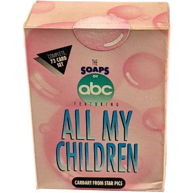 All My Children Complete Card Factory Sealed Set: All My Children - Complete 72 Card Factory Sealed Boxed Set. These were released in 1991 by Star Pics Inc. As noted in the box, "May Contain At Least One Original Authenticated Autographed Card". The