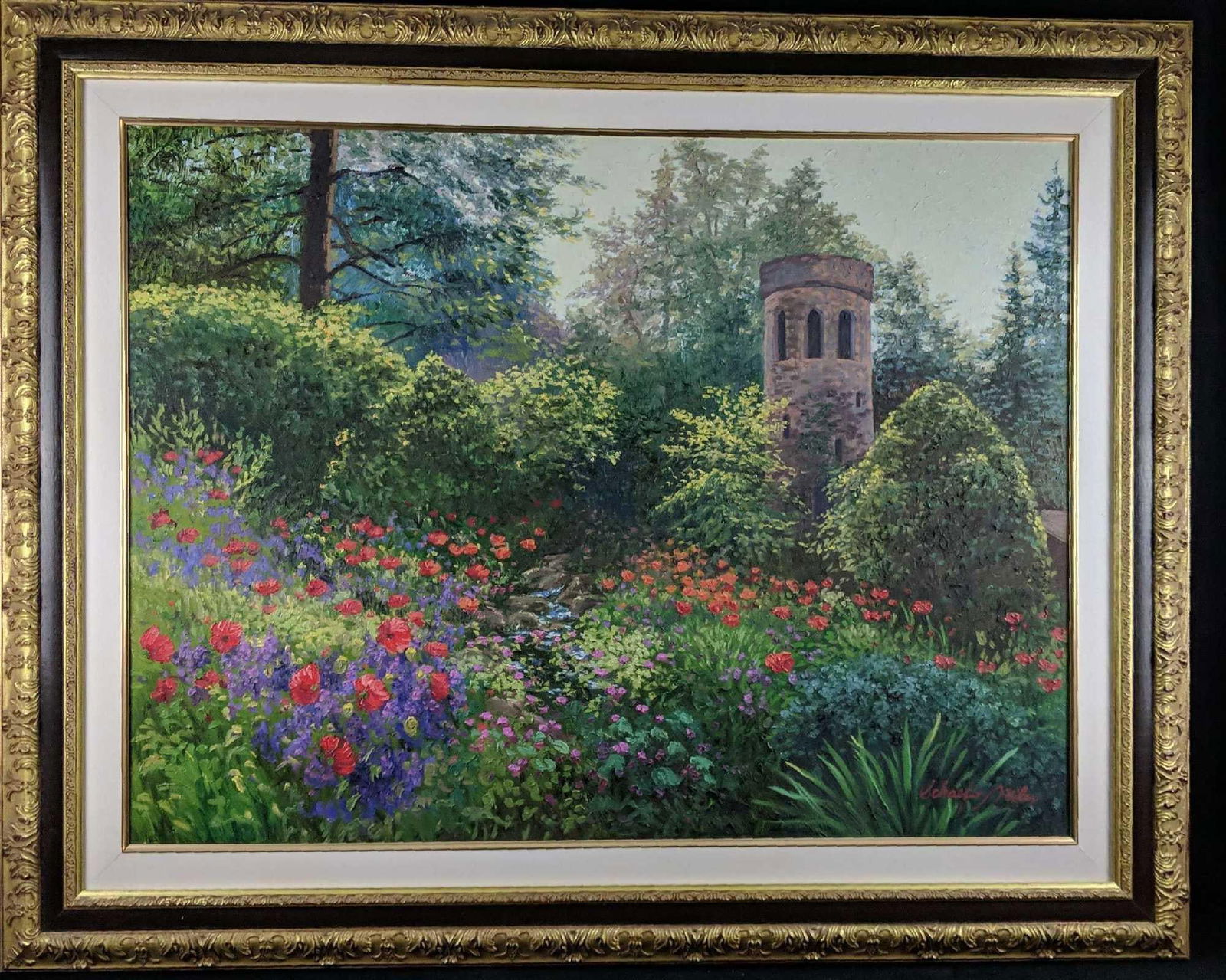 Wendy and Kevin Schaefer Miles Lg Original Oil W3: Original Oil On Canvas by Wendy and Kevin Schaefer-Miles. This one is called "Bell Tower Morn". Was signed by the artists on the front and named on the back of the canvas. The original is