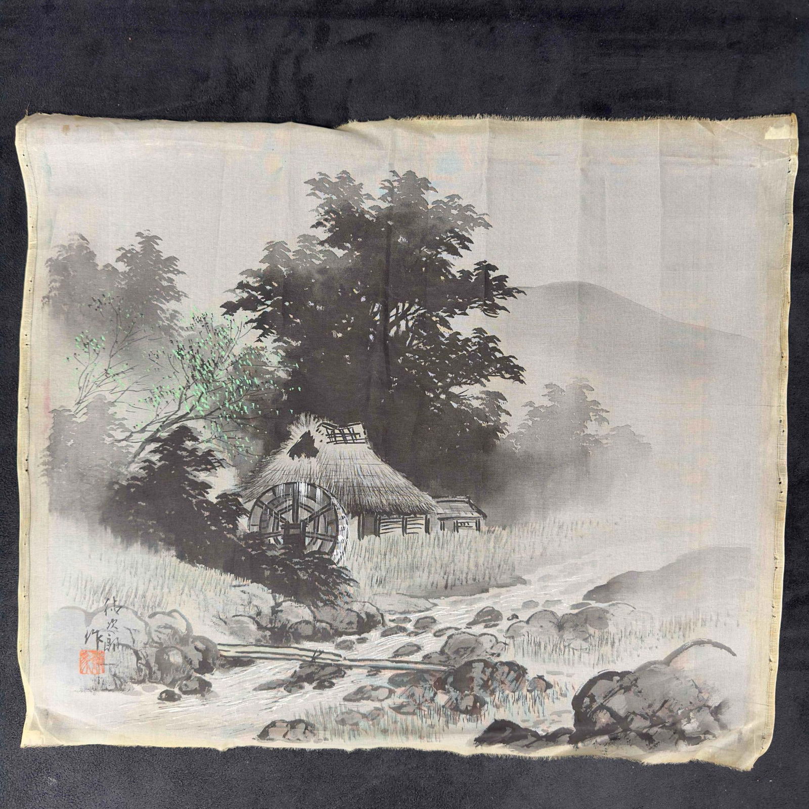 Watermill East Asian Ink Painting on Cloth Sumi-e Shan Shui Style (1 of 10)