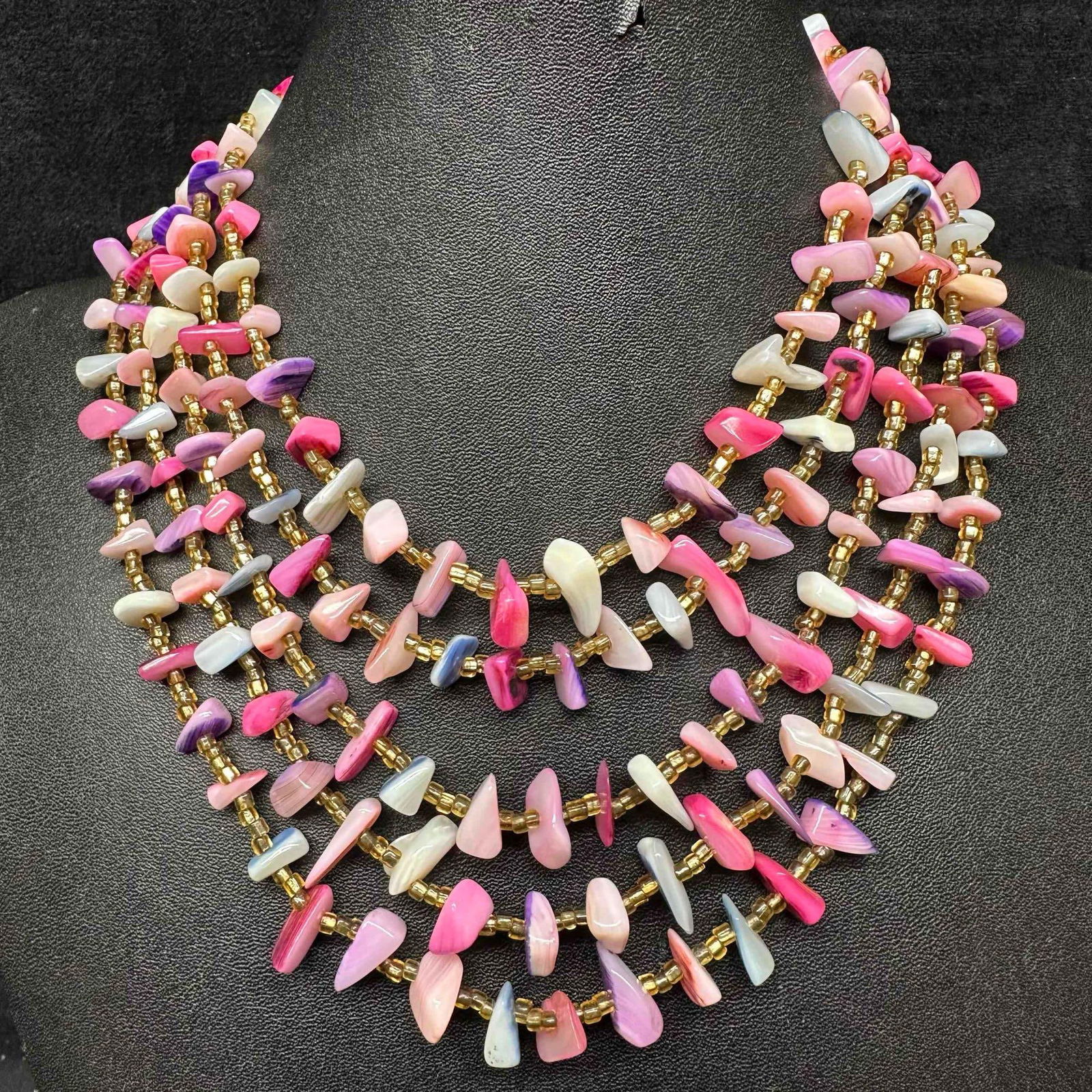Pink and Purple MOP Abalone Shell Multi Strand Choker Necklace (1 of 6)