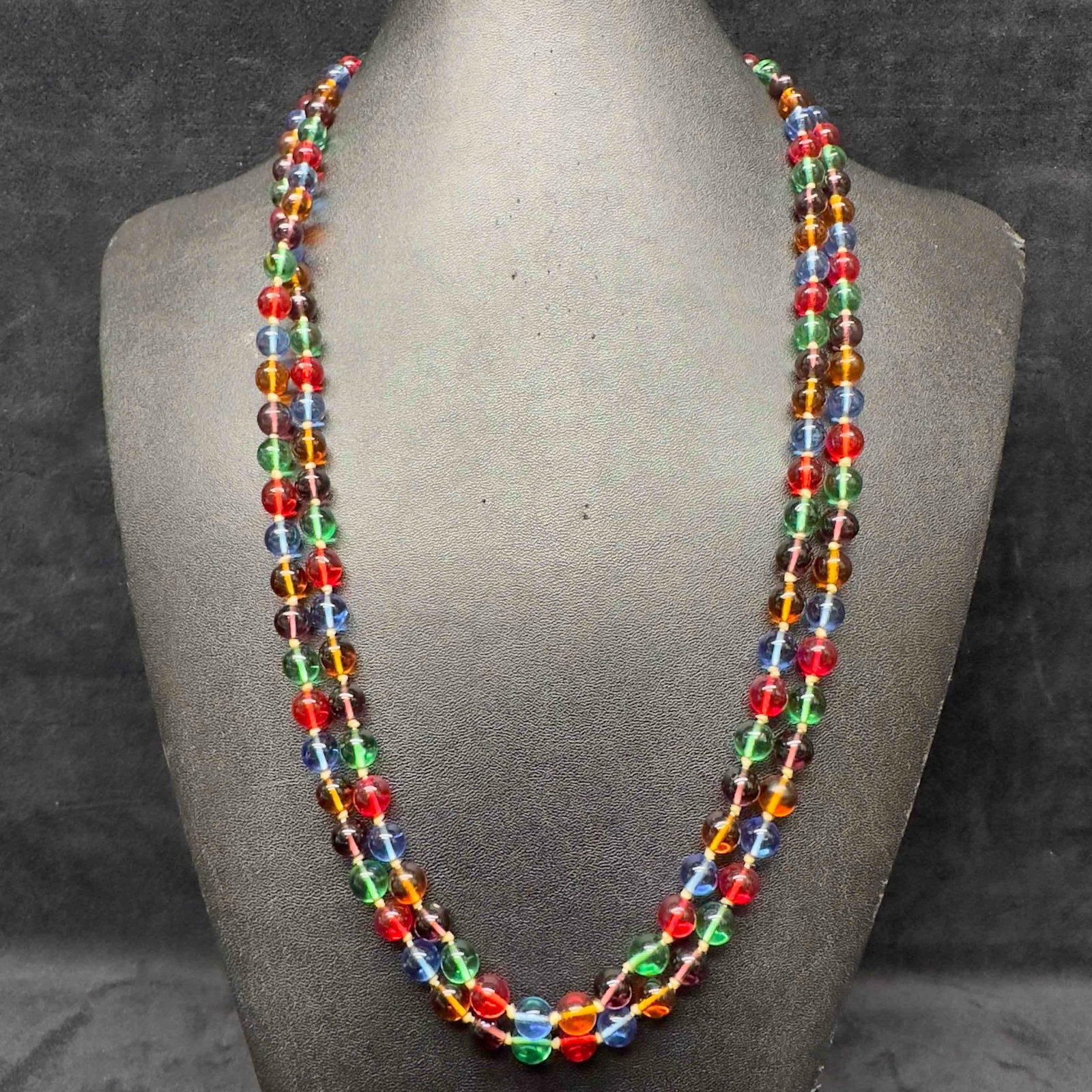 Clear Multi Colored Glass Round Bead Long Necklace H55 (1 of 13)