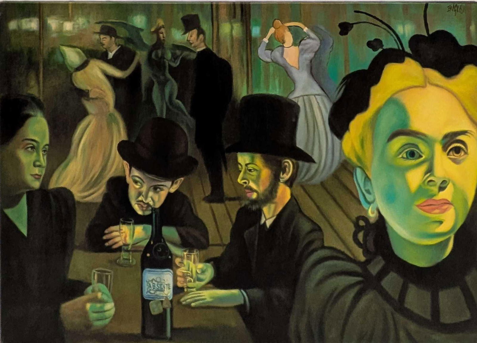 Absinthe Refined Ron English Toulouse Lautrec Print On Canvas A: Absinthe Refined Ron English Toulouse Lautrec Print On Canvas A. This is approx 36" x 1/2" x 23 3/4" and it weighs 2.30lbs. Please note, the signature on the top right of the canvas is part of the pri