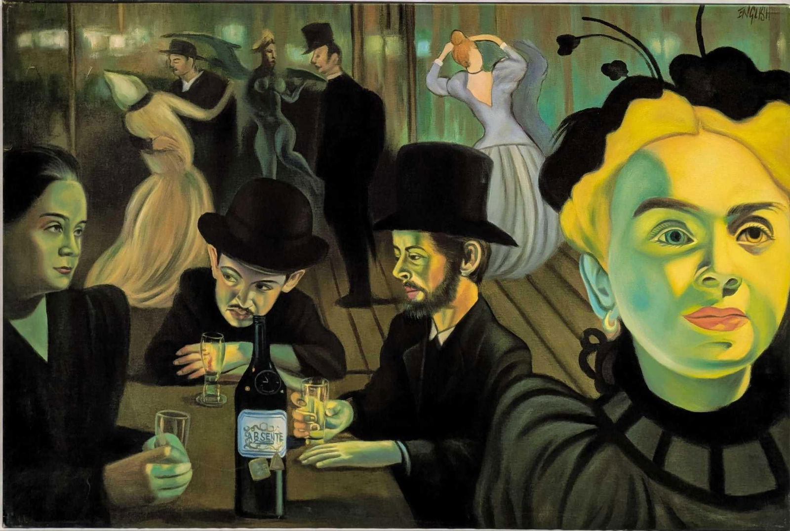 Absinthe Refined Ron English Toulouse Lautrec Print On Canvas C: Absinthe Refined Ron English Toulouse Lautrec Print On Canvas C. This is approx 36" x 1/2" x 23 3/4" and it weighs 1.90lbs. Please note, the signature on the top right of the canvas is part of the