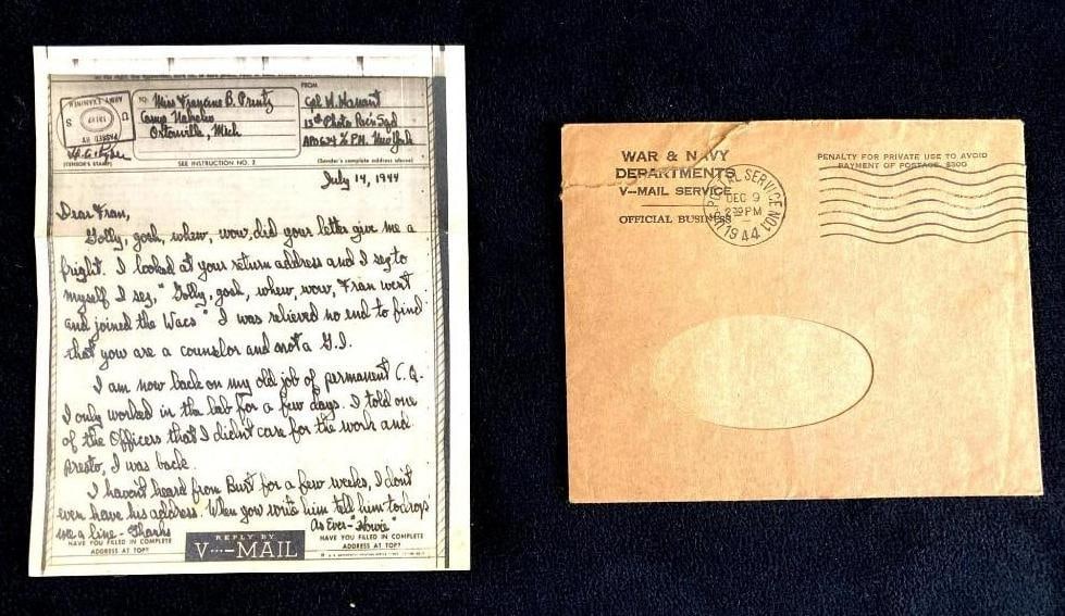 V-Mail July 14, 1944 13th Photo Recon Squadron WAACS (1 of 3)